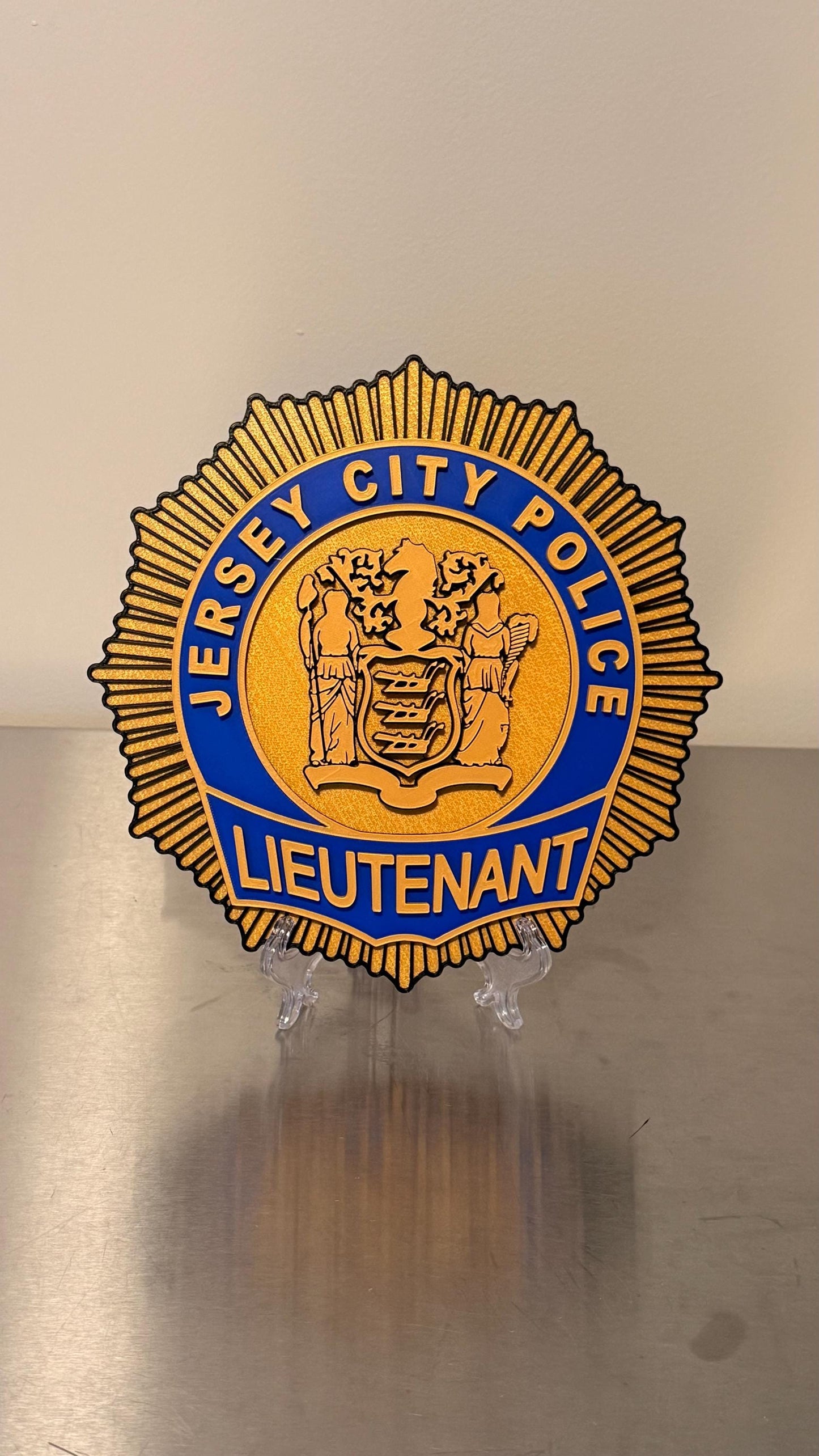 Jersey City NJ Police Lieutenant Shield 9" 3D Embossed Plaque: First Responder Wall Art New Jersey
