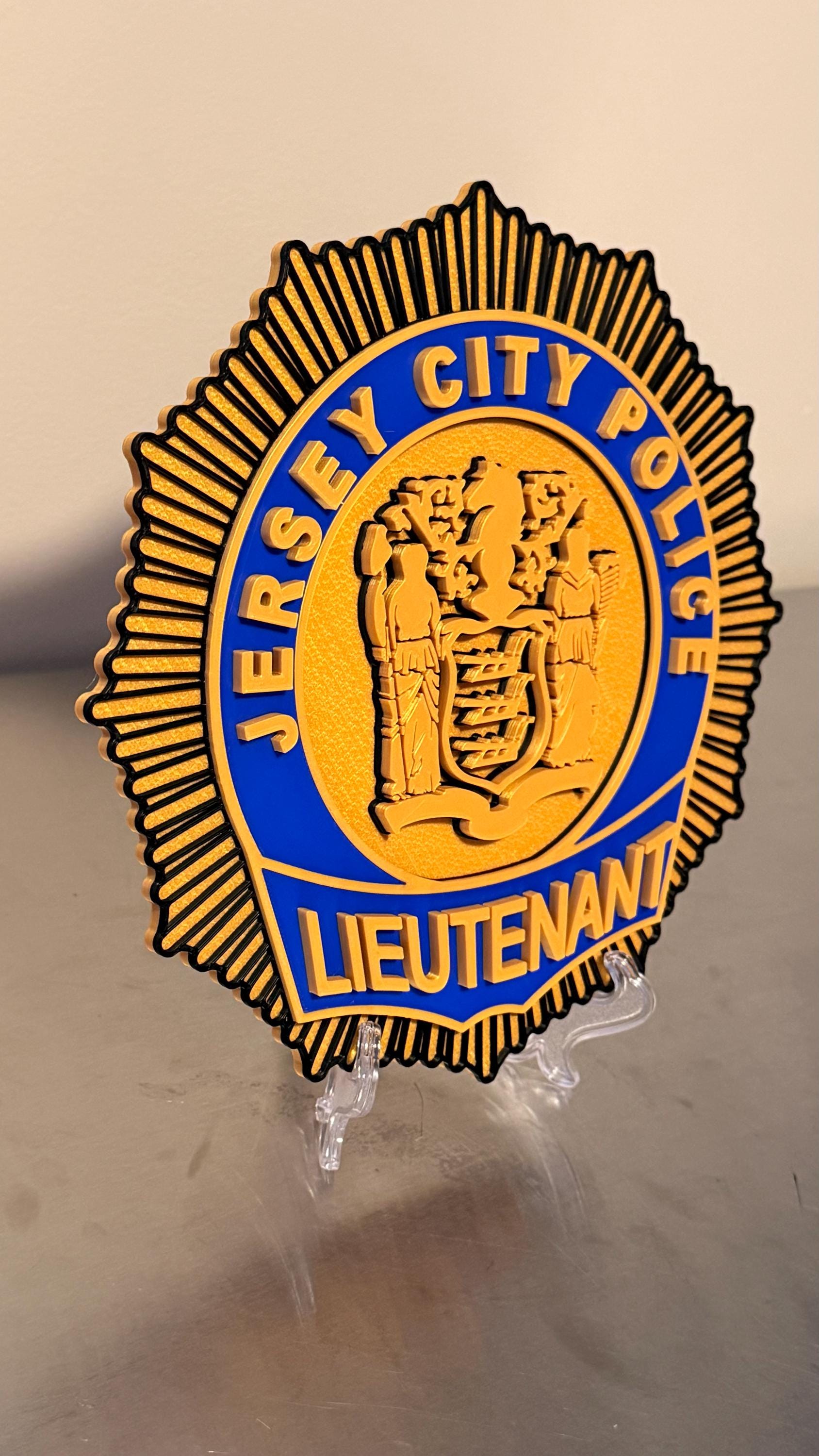 Jersey City NJ Police Lieutenant Shield 9" 3D Embossed Plaque: First Responder Wall Art New Jersey