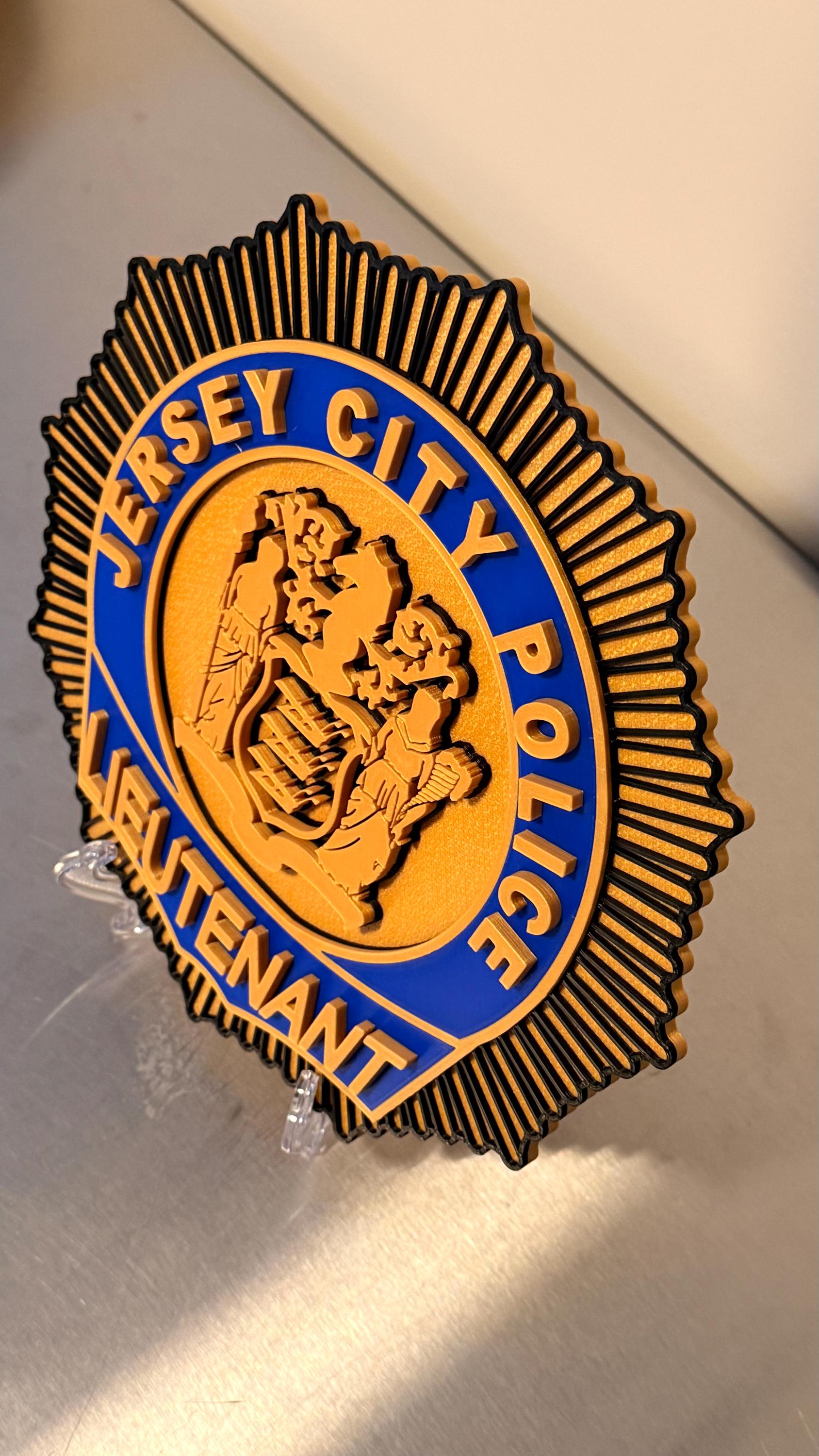 Jersey City NJ Police Lieutenant Shield 9" 3D Embossed Plaque: First Responder Wall Art New Jersey