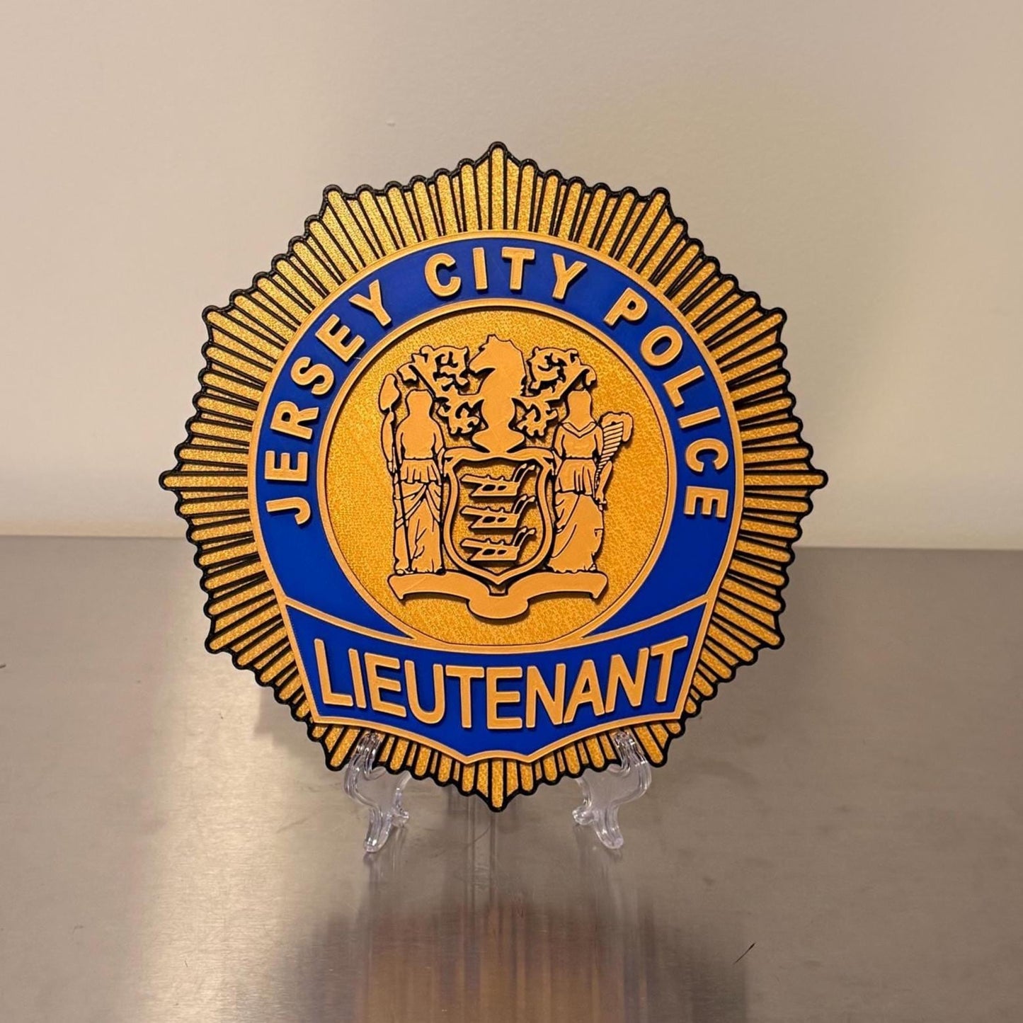 Jersey City NJ Police Lieutenant Shield 9" 3D Embossed Plaque: First Responder Wall Art New Jersey