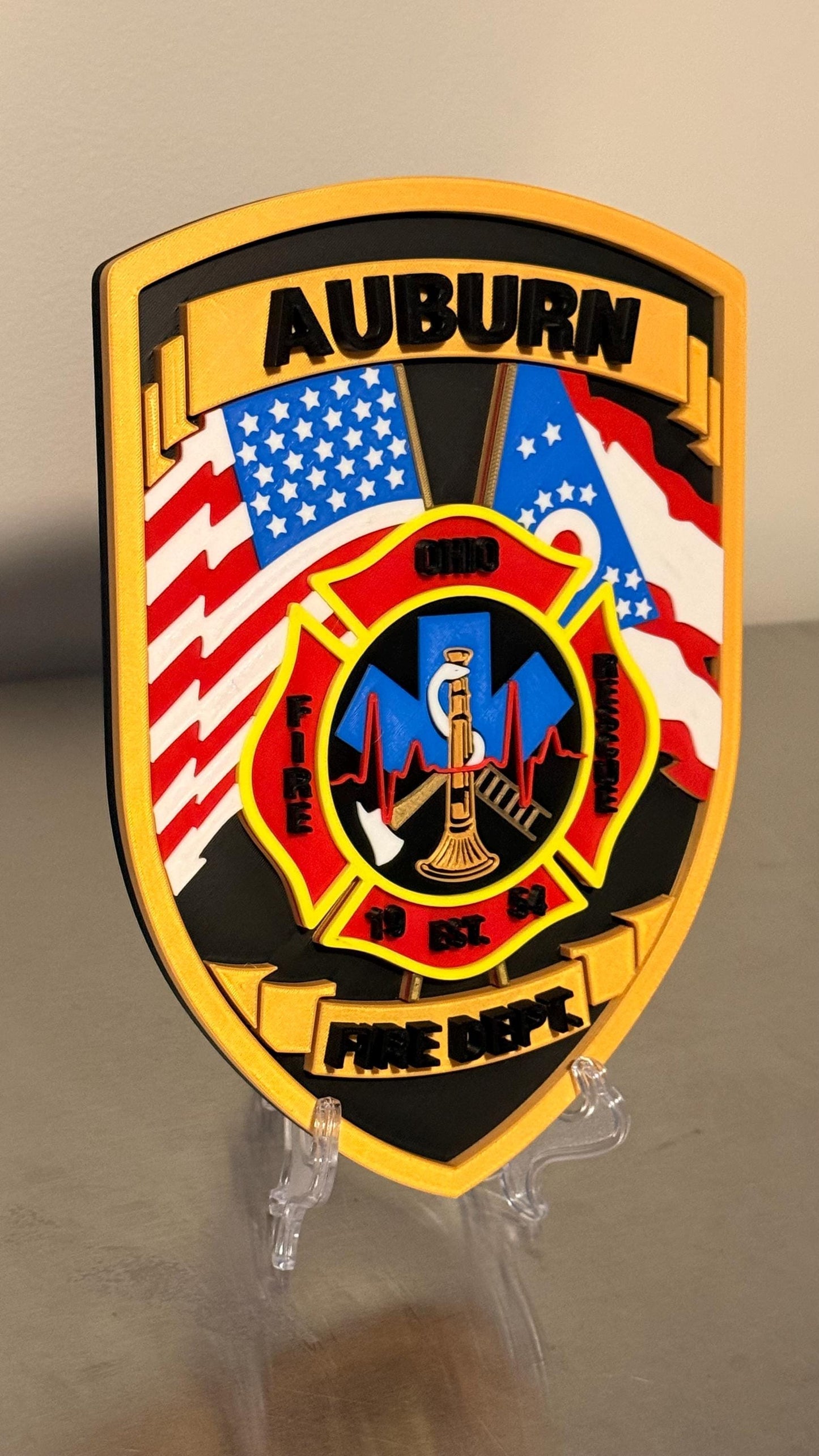 Auburn Fire Department 3D Display Plaque - First Responder Wall Art Ohio OH