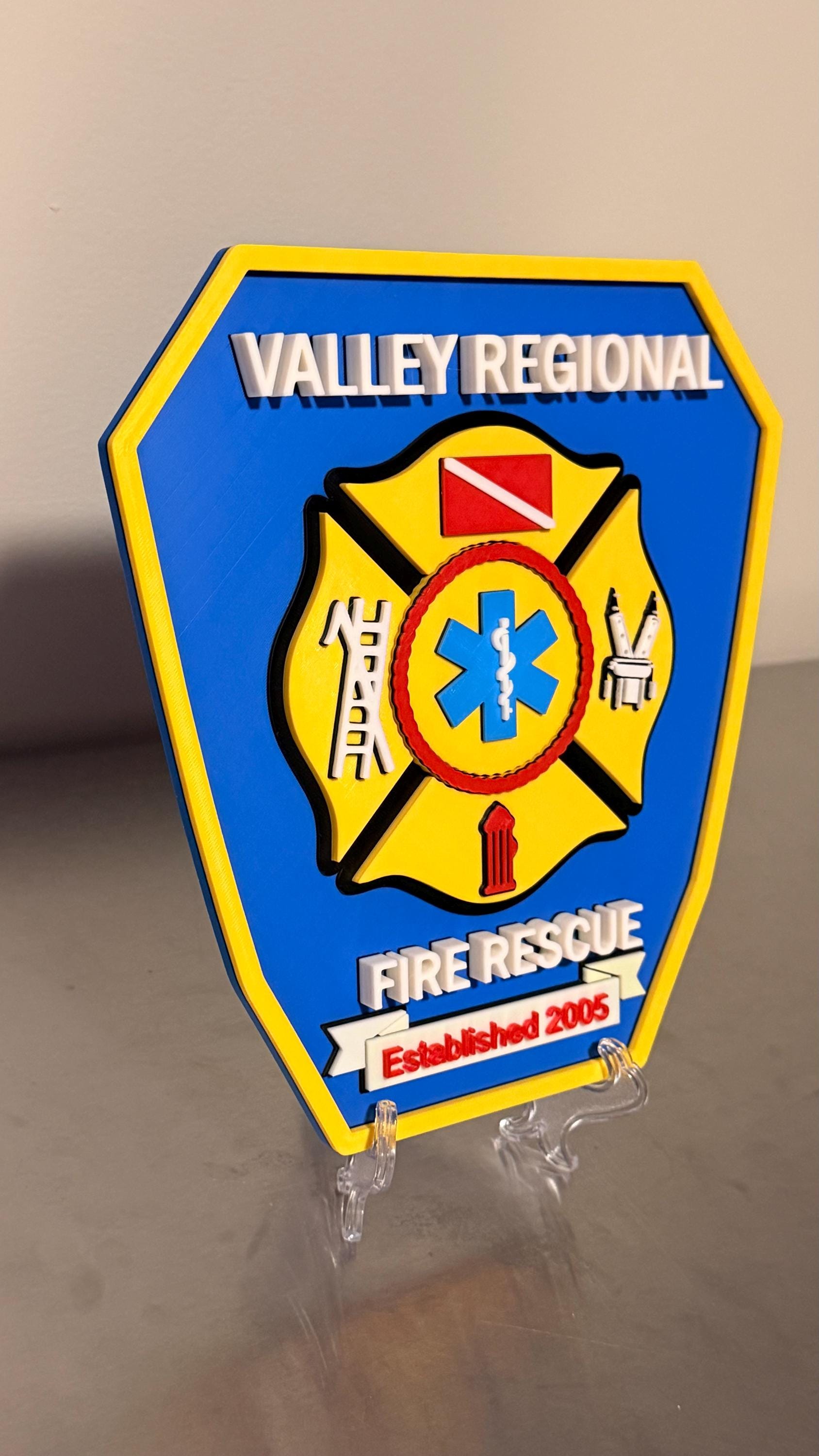 Valley Regional Fire Rescue 3D Embossed Display Plaque - Pennsylvania First Responder Wall Art