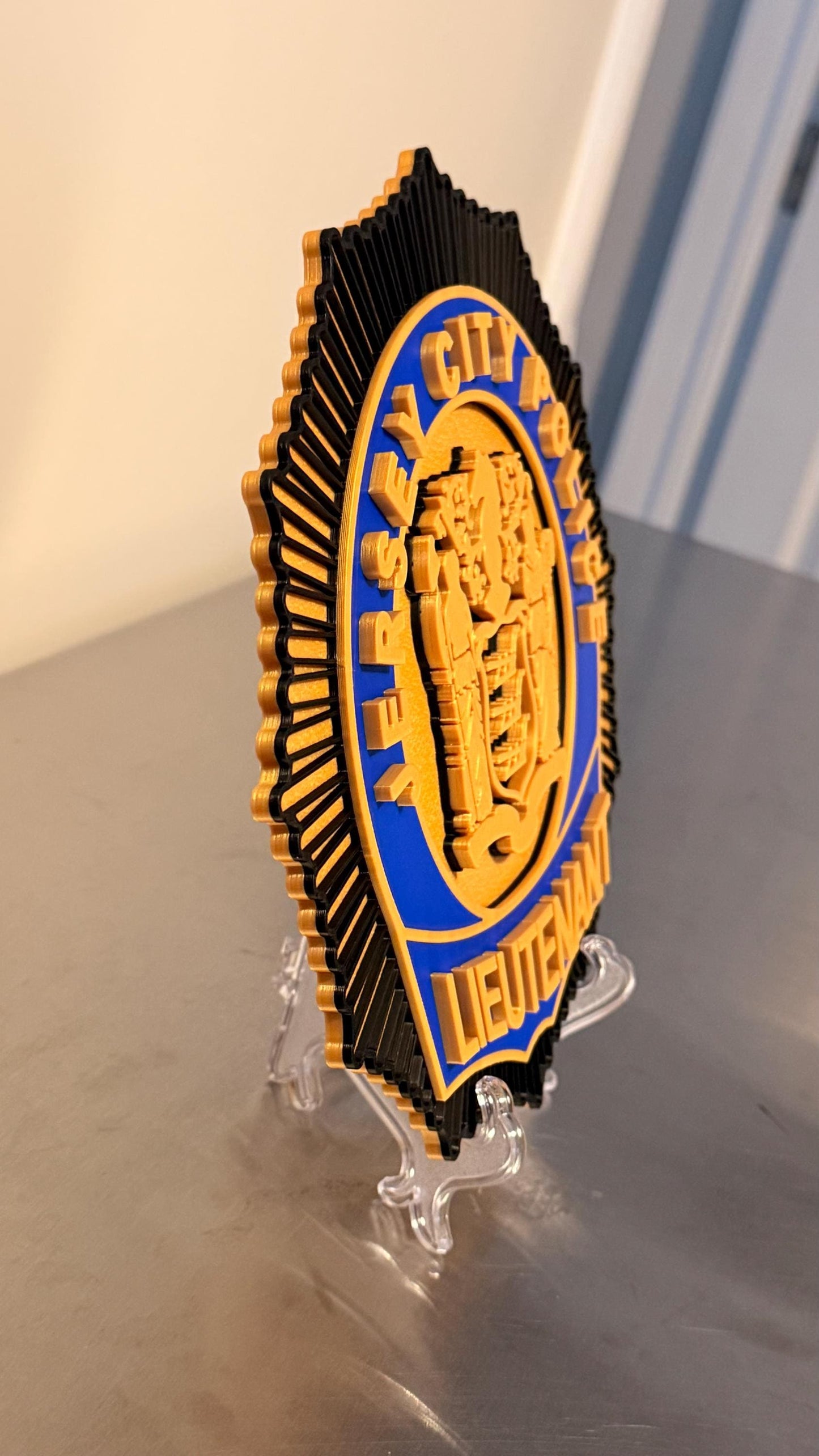 Jersey City NJ Police Lieutenant Shield 9" 3D Embossed Plaque: First Responder Wall Art New Jersey