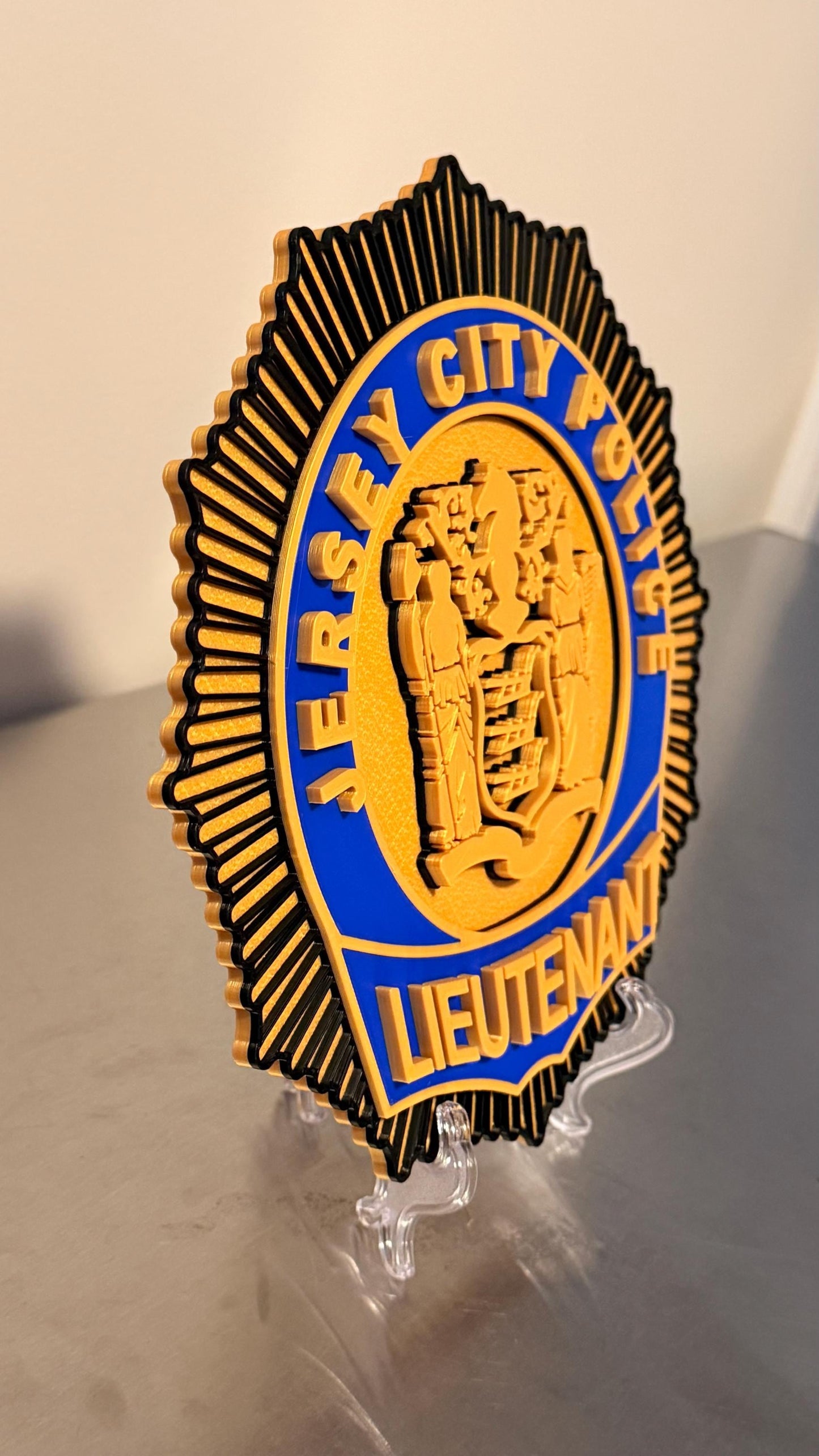 Jersey City NJ Police Lieutenant Shield 9" 3D Embossed Plaque: First Responder Wall Art New Jersey