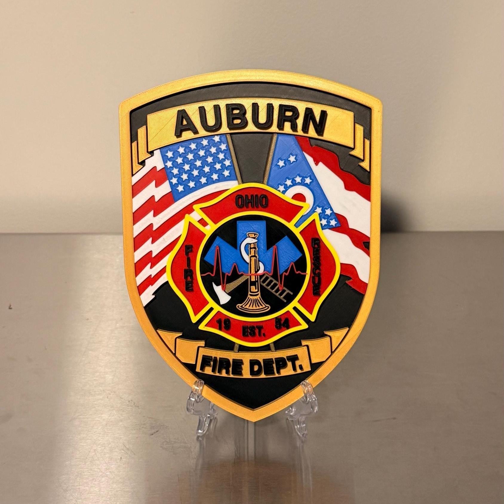Auburn Fire Department 3D Display Plaque - First Responder Wall Art Ohio OH