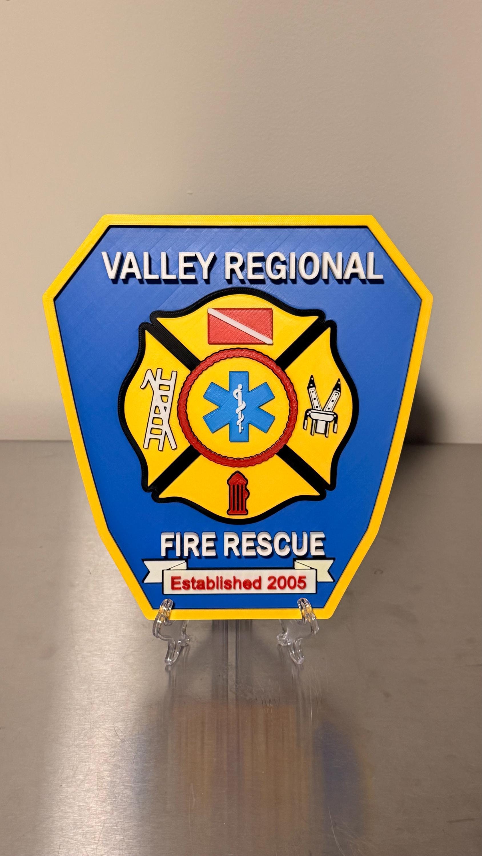 Valley Regional Fire Rescue 3D Embossed Display Plaque - Pennsylvania First Responder Wall Art
