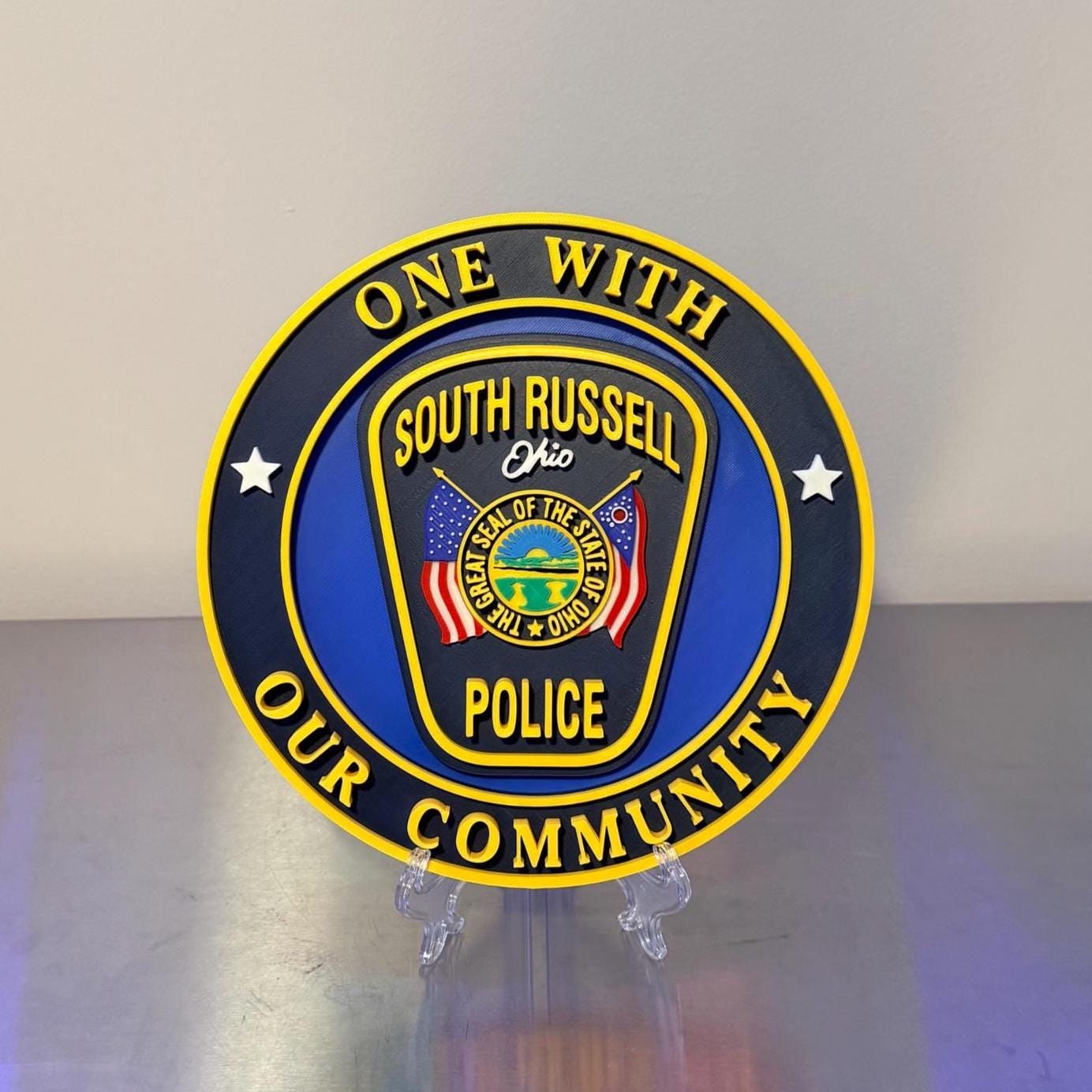 South Russell Police Department Plaque: 3D Embossed Ohio First Responder - Wall Art