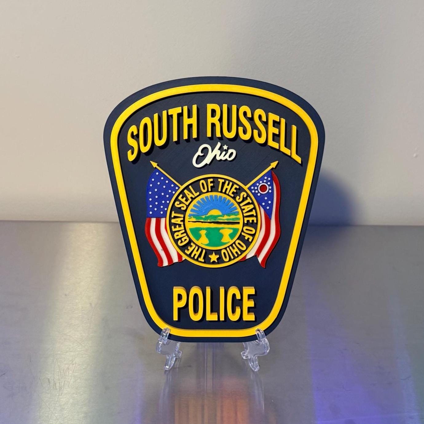South Russell Police Department Plaque: 3D Embossed Ohio First Responder - Wall Art