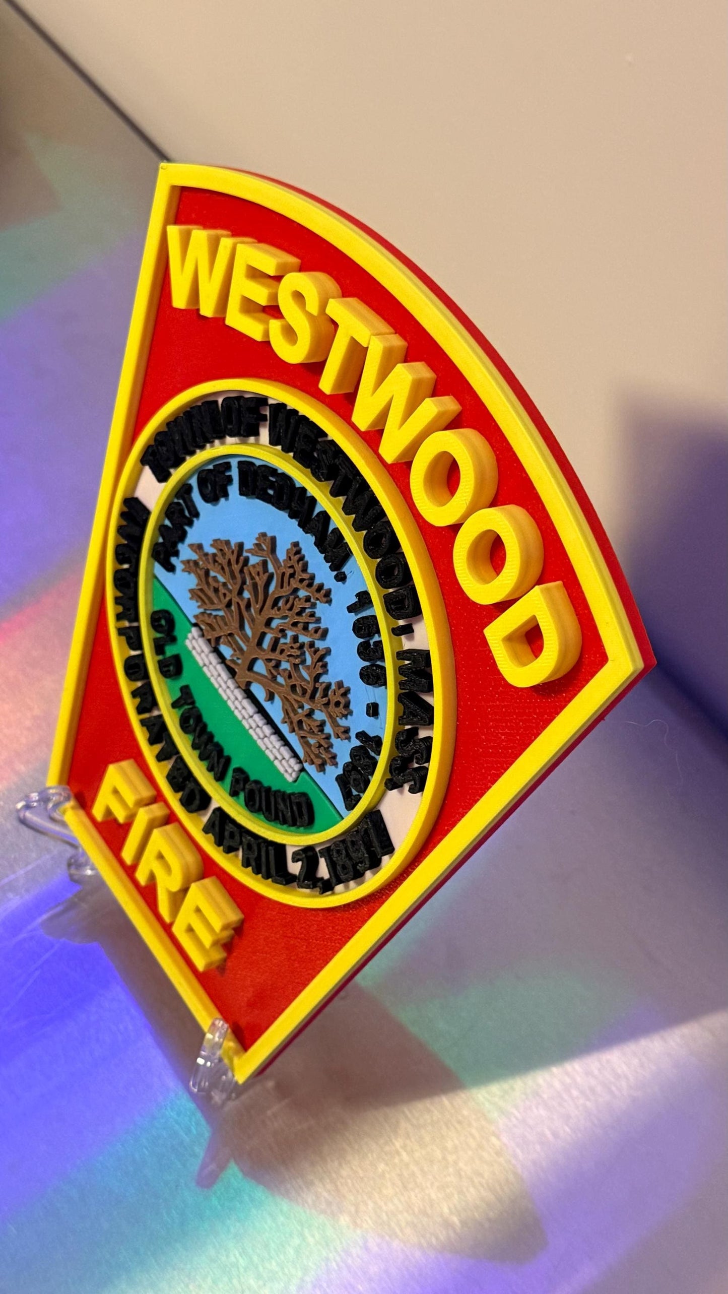 Westwood Fire Department MA 3D Plaque : Wall or Shelf Display Massachusetts