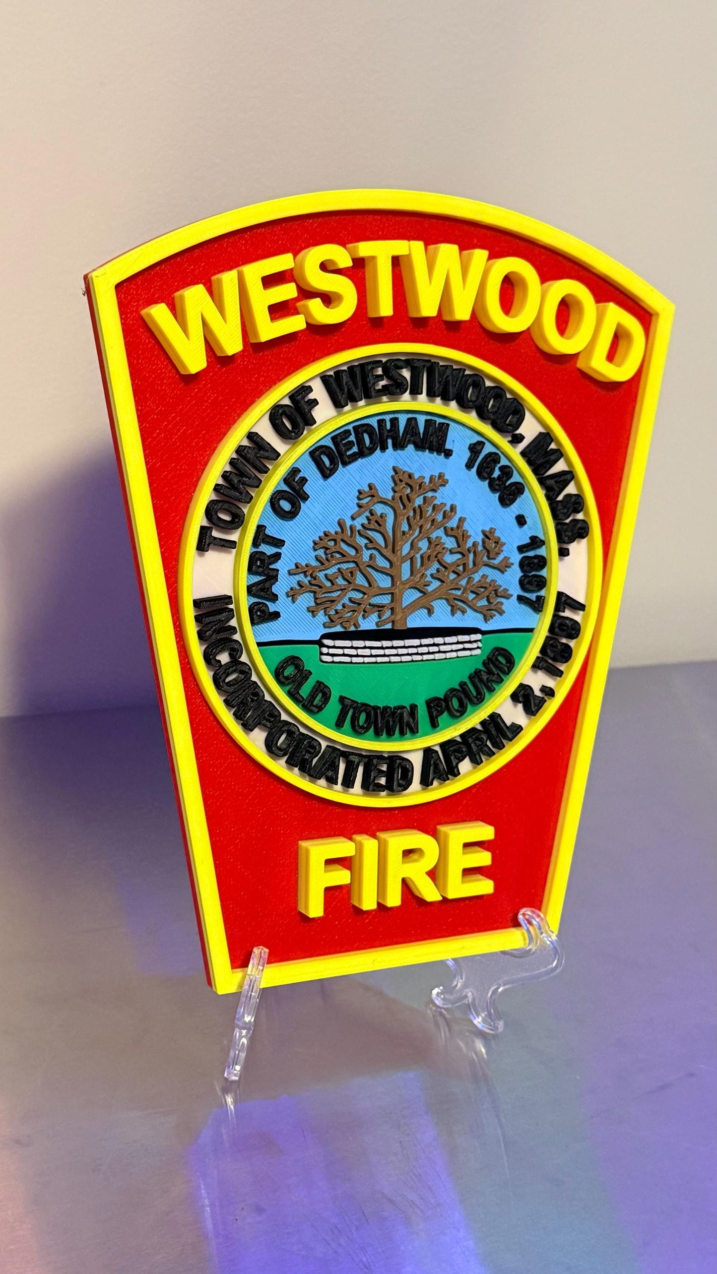Westwood Fire Department MA 3D Plaque : Wall or Shelf Display Massachusetts