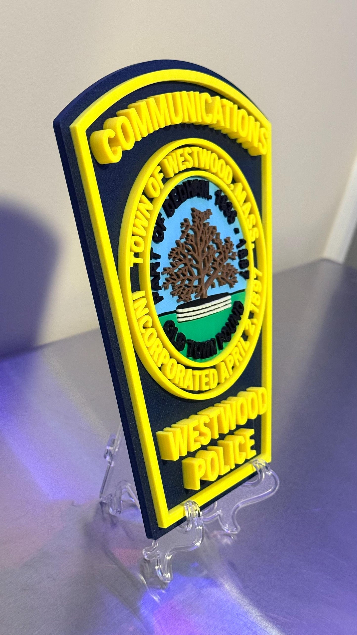 Westwood Police Communications MA 3D Plaque : Wall or Shelf Display Massachusetts