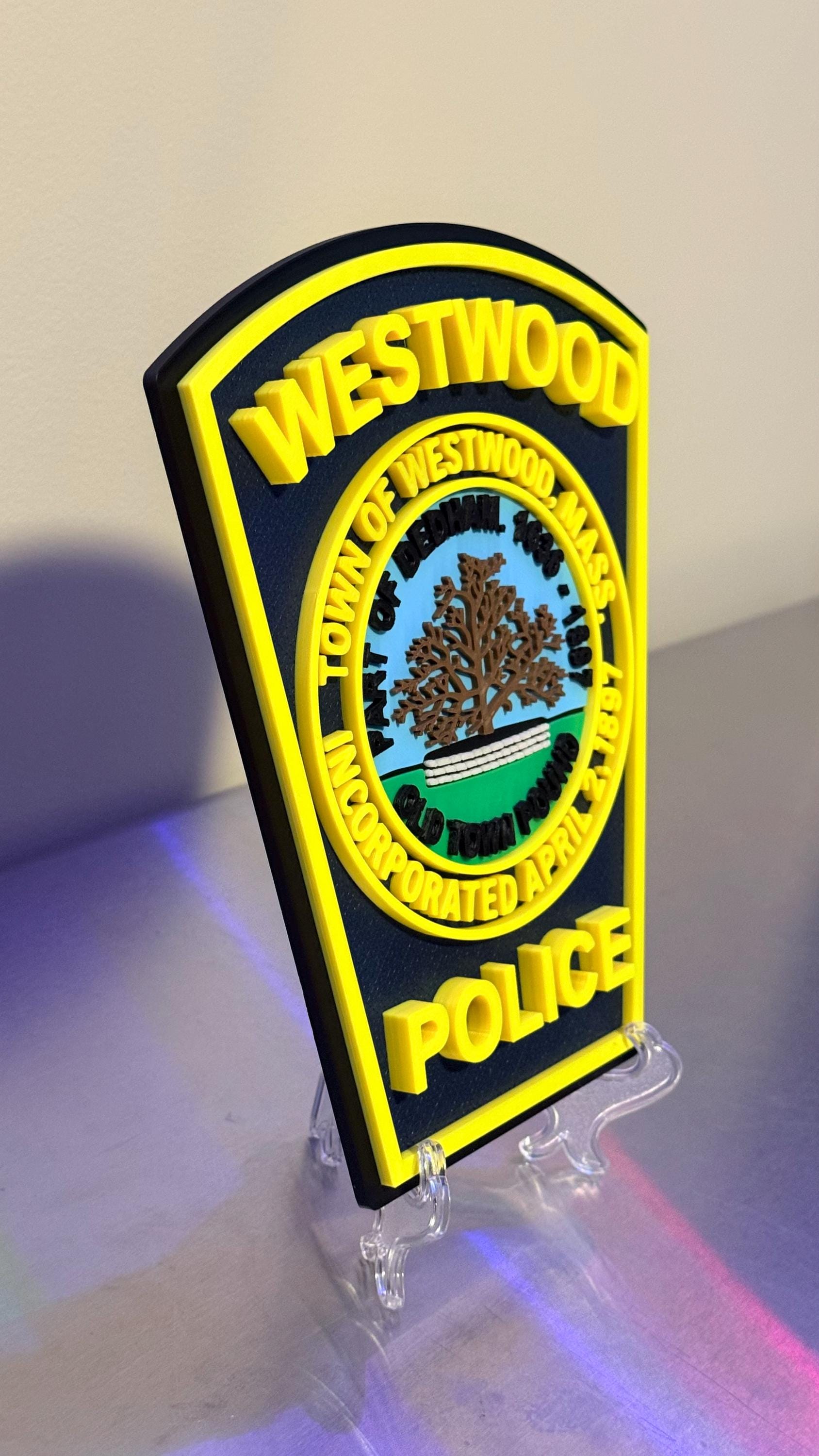 Westwood Police Department MA 3D Plaque : Wall or Shelf Display Massachusetts