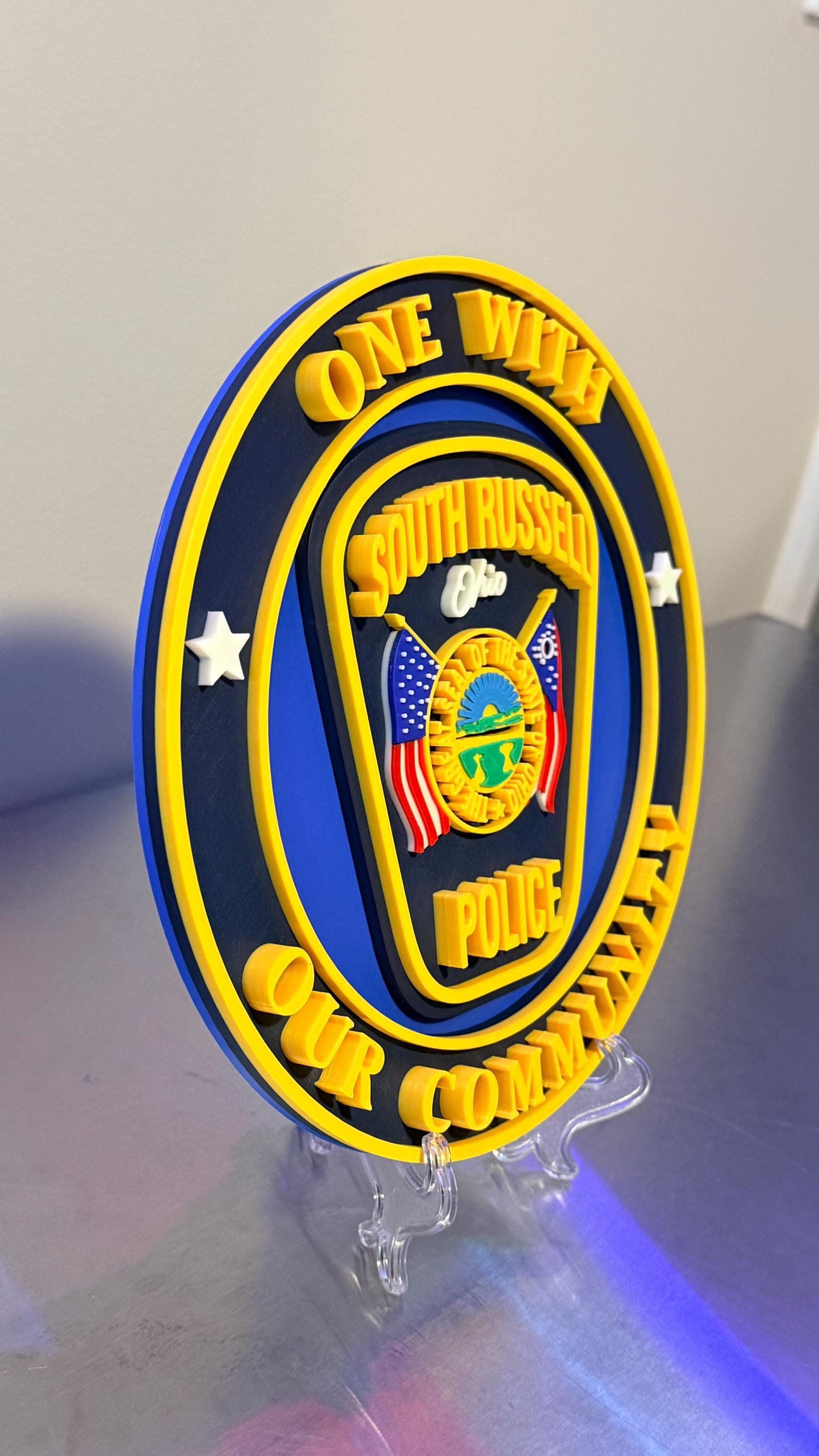 South Russell Police Department Plaque: 3D Embossed Ohio First Responder - Wall Art