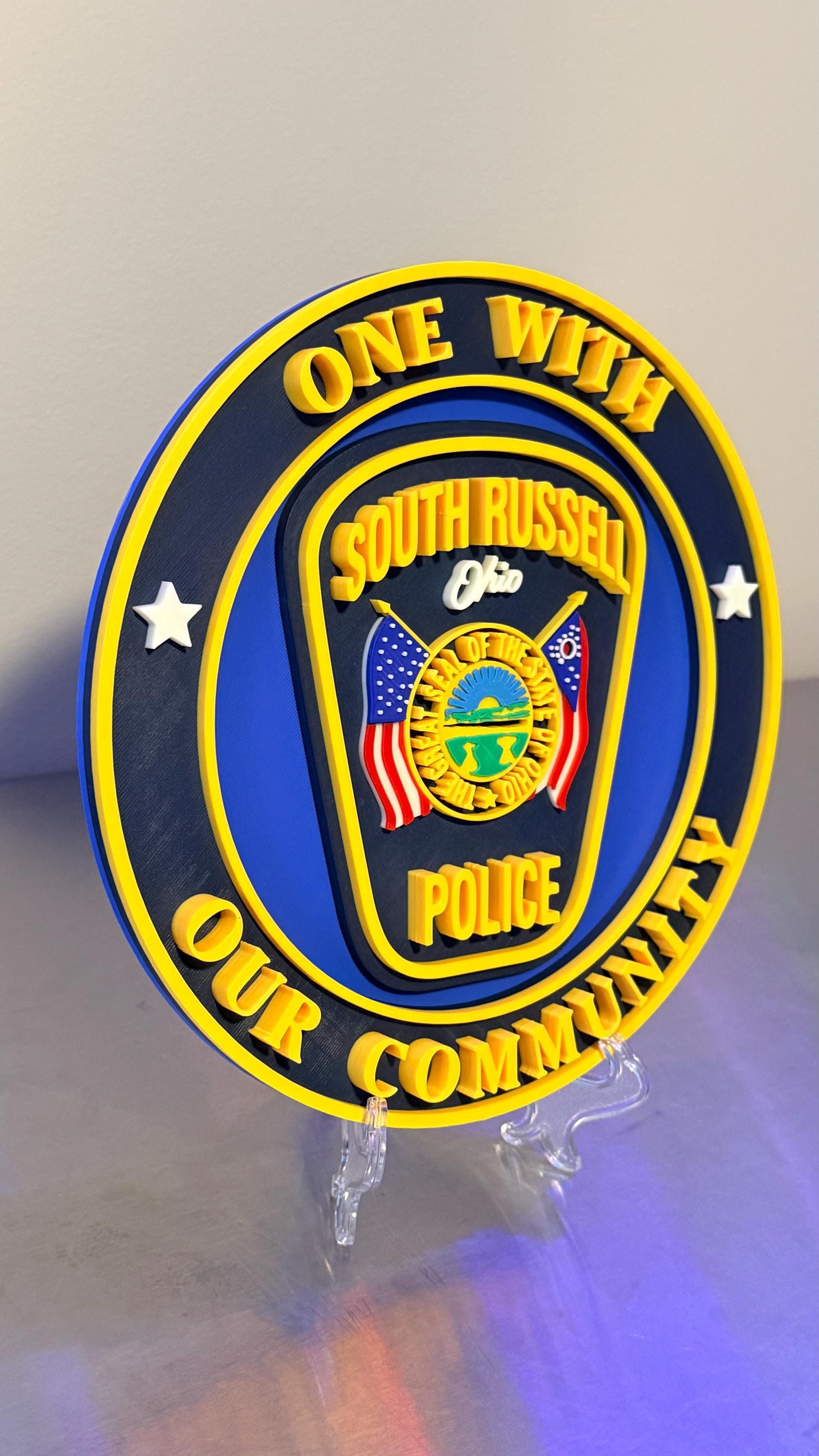 South Russell Police Department Plaque: 3D Embossed Ohio First Responder - Wall Art