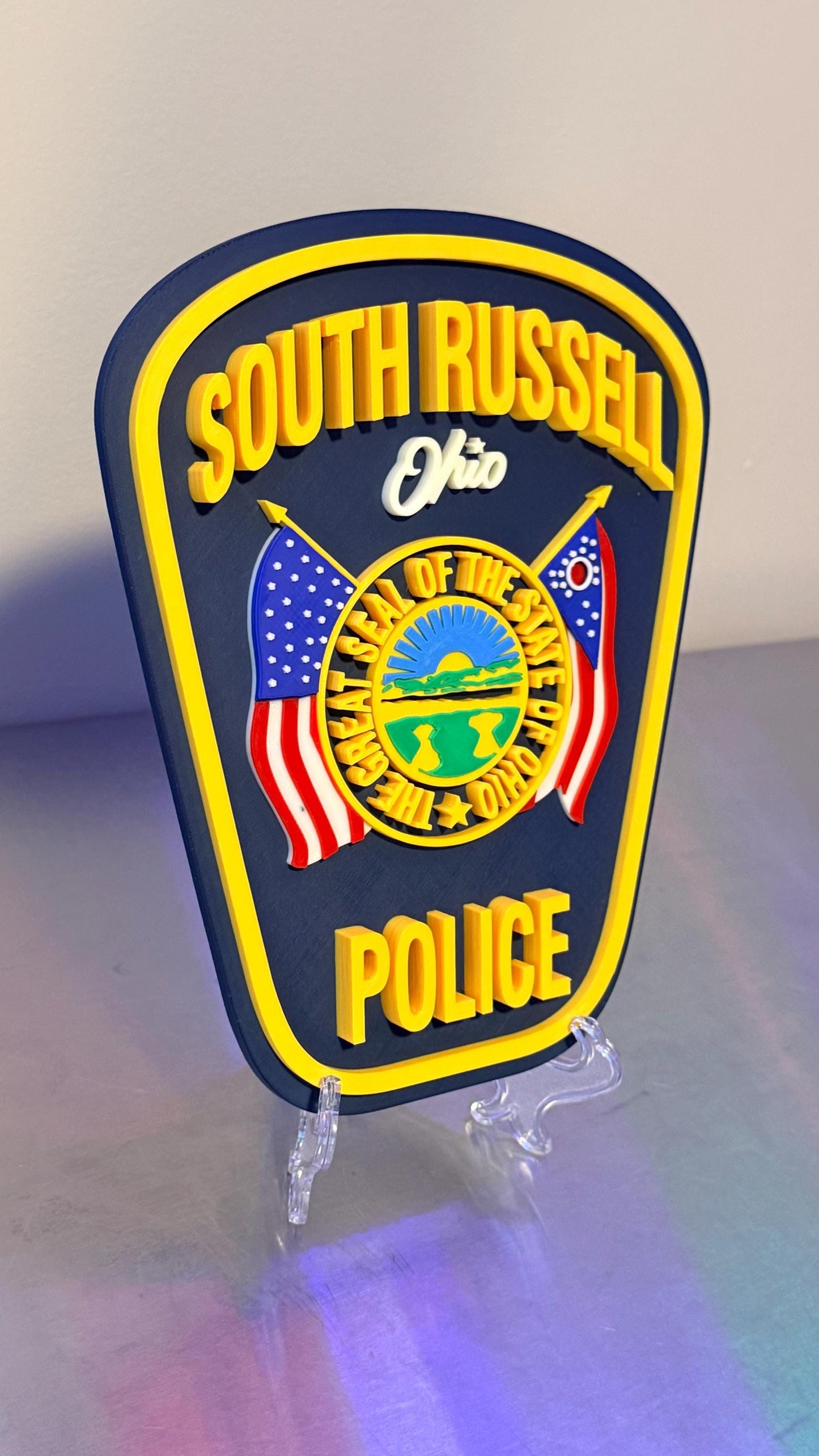 South Russell Police Department Plaque: 3D Embossed Ohio First Responder - Wall Art