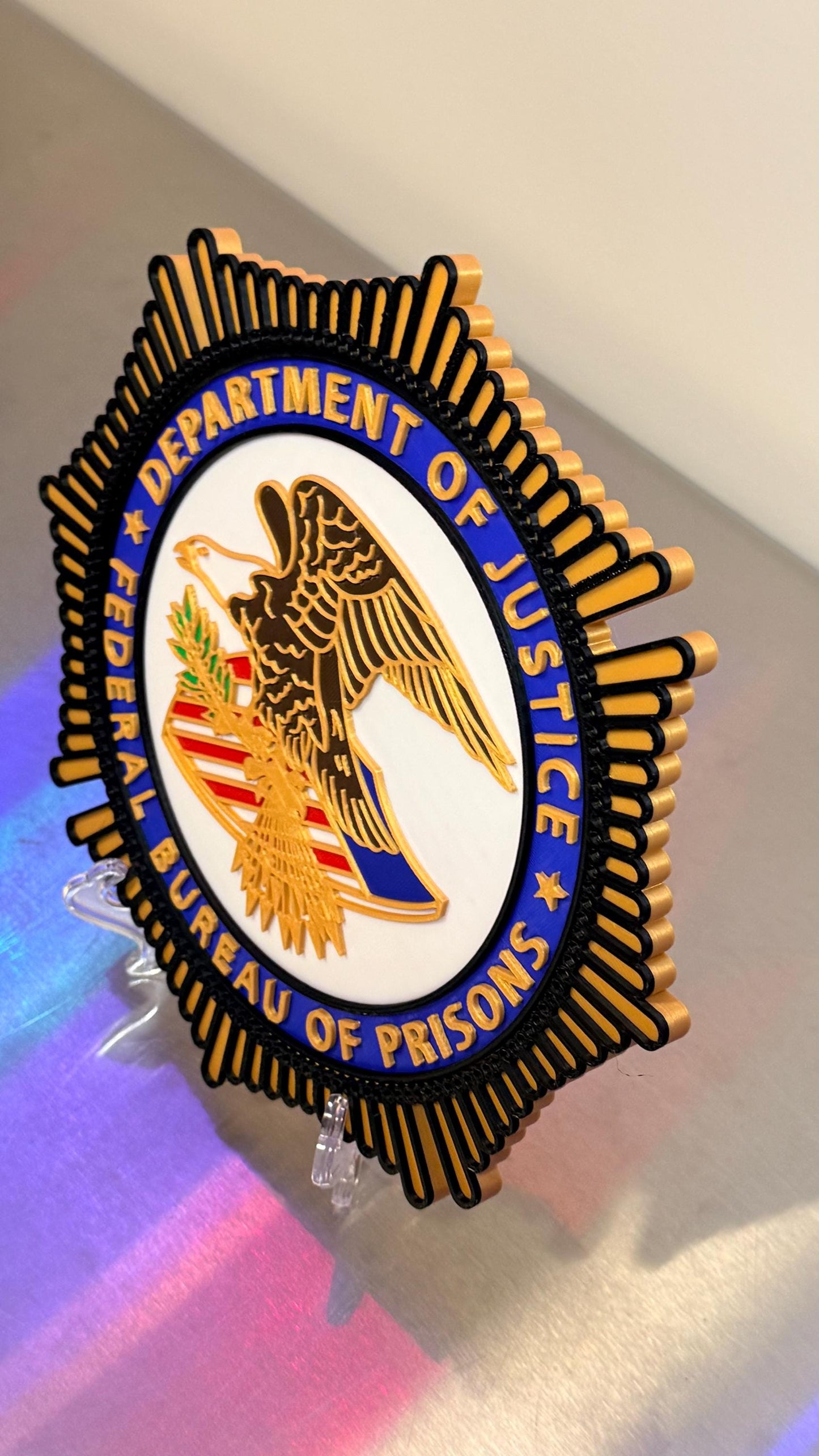 Federal Bureau Of Prisons Badge Plaque - 3D Embossed DOJ Display Government