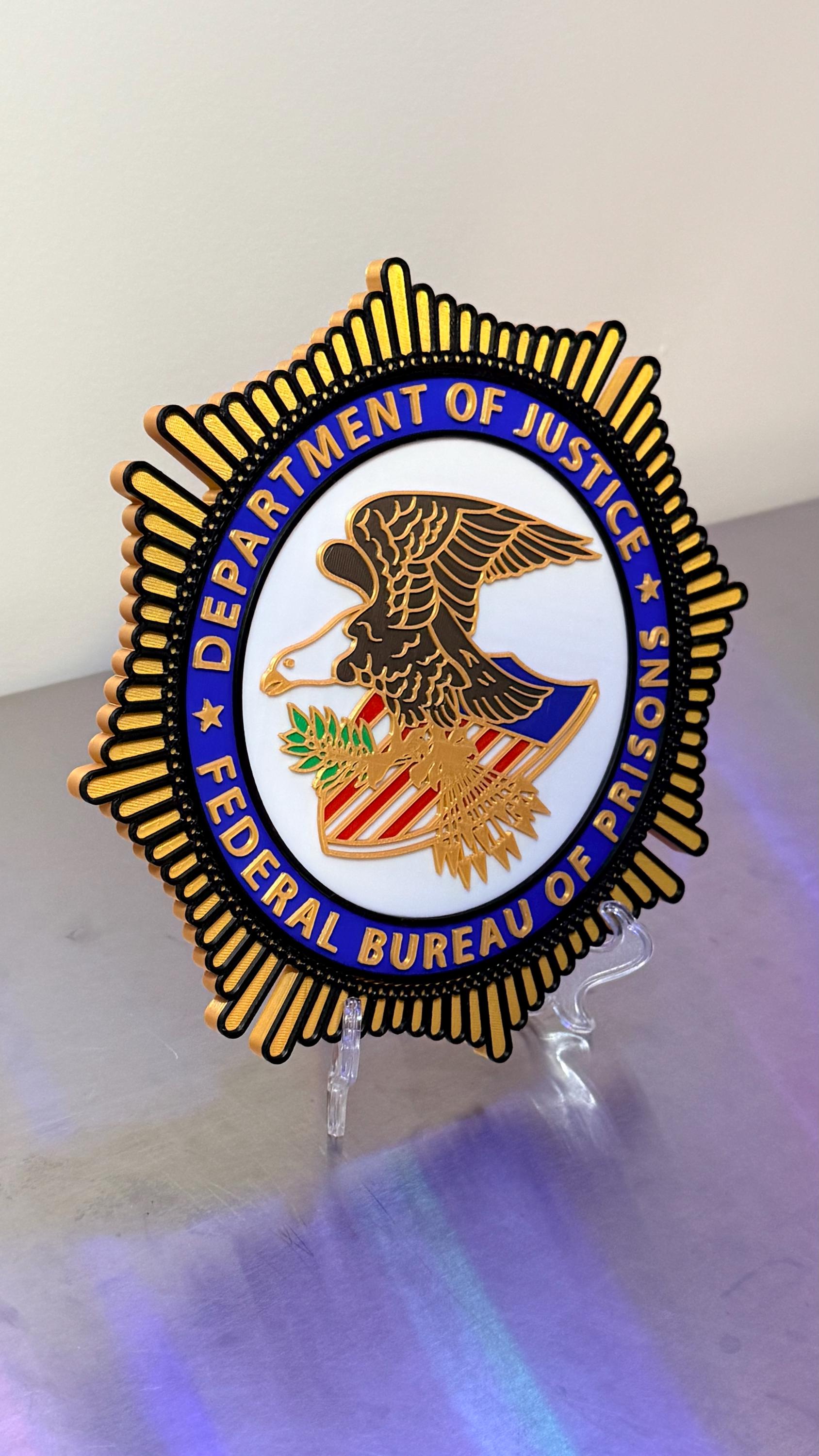Federal Bureau Of Prisons Badge Plaque - 3D Embossed DOJ Display Government