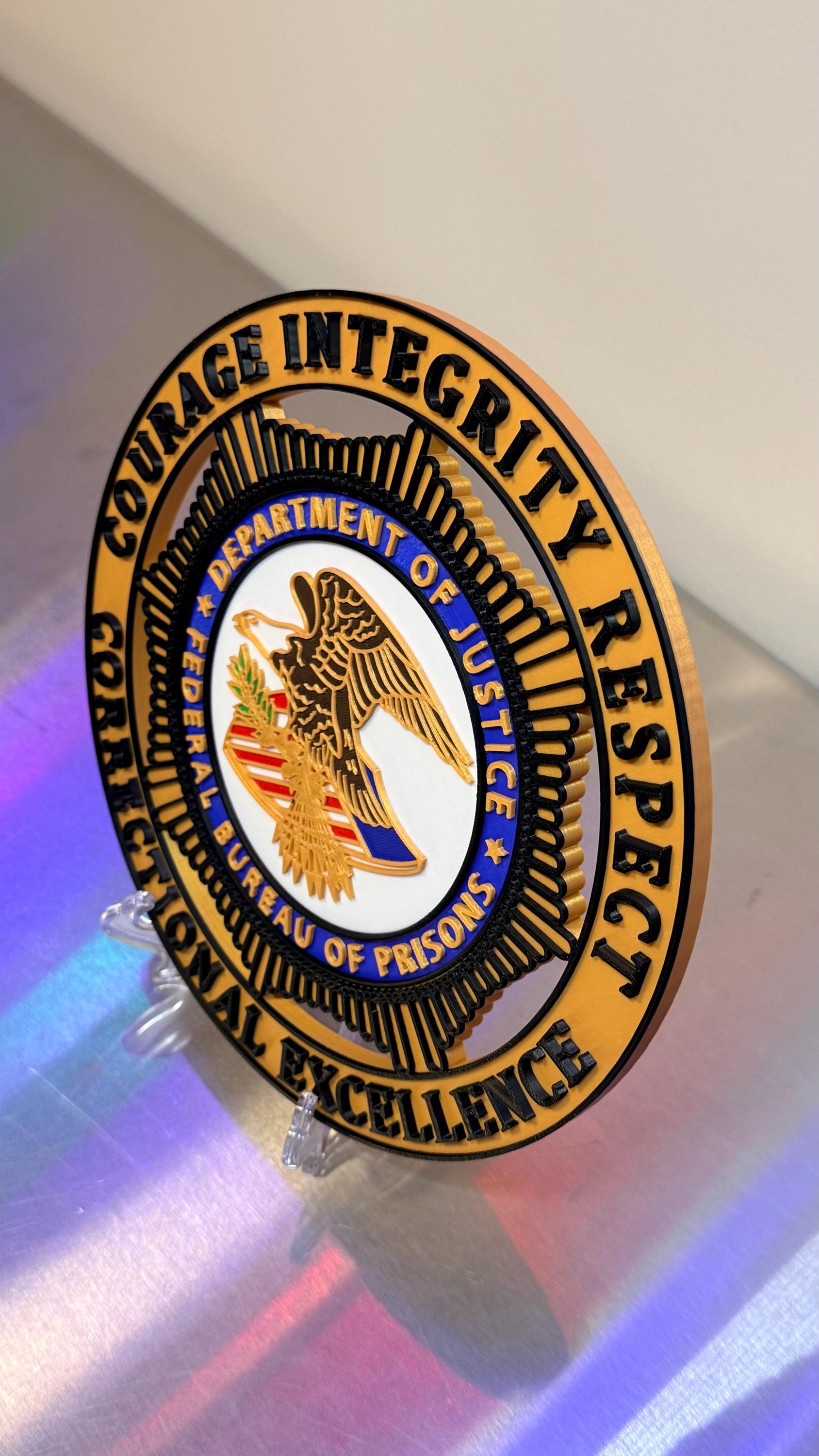 Federal Bureau Of Prisons Badge Plaque - 3D Embossed DOJ Display Government