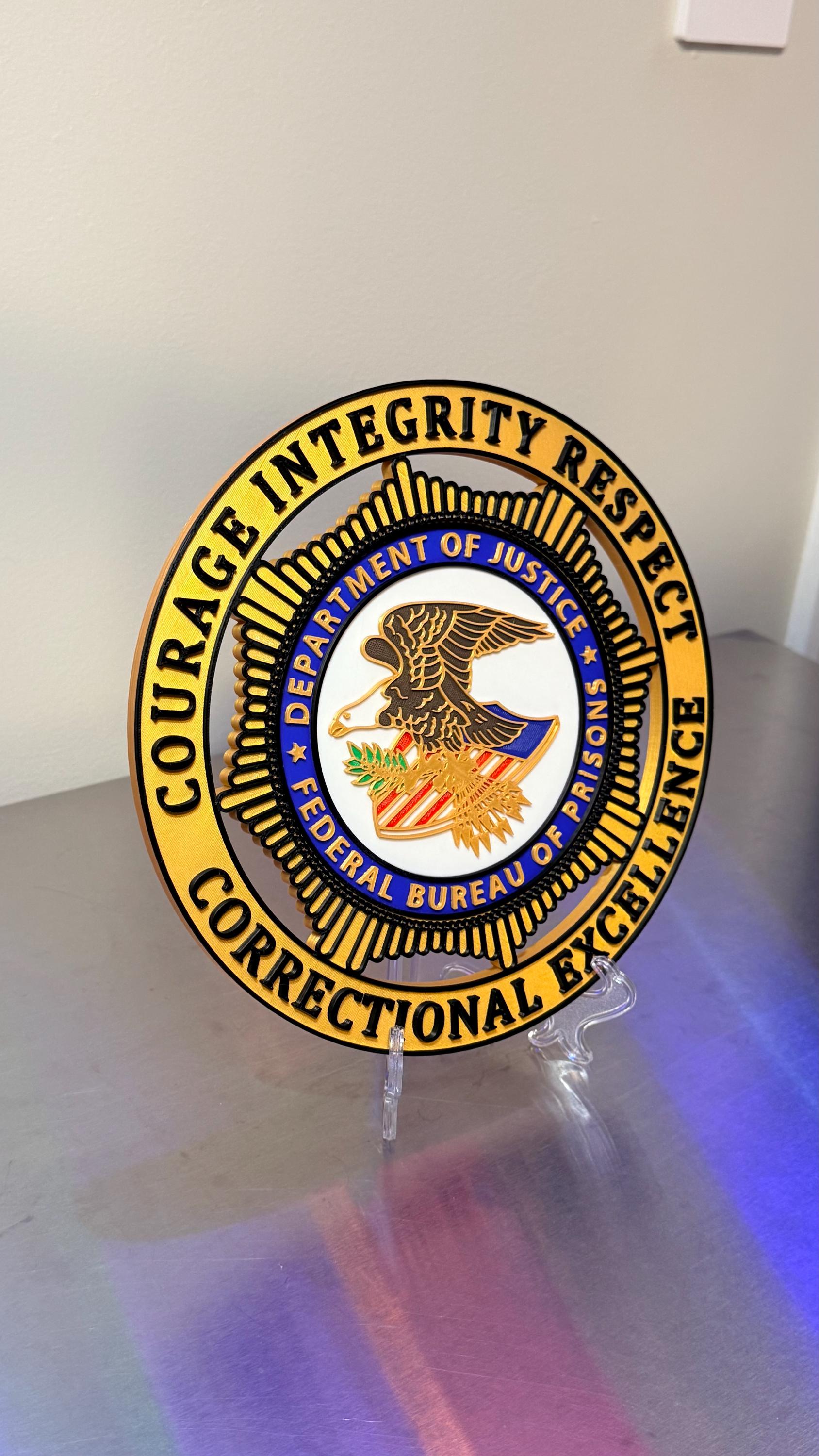 Federal Bureau Of Prisons Badge Plaque - 3D Embossed DOJ Display Government