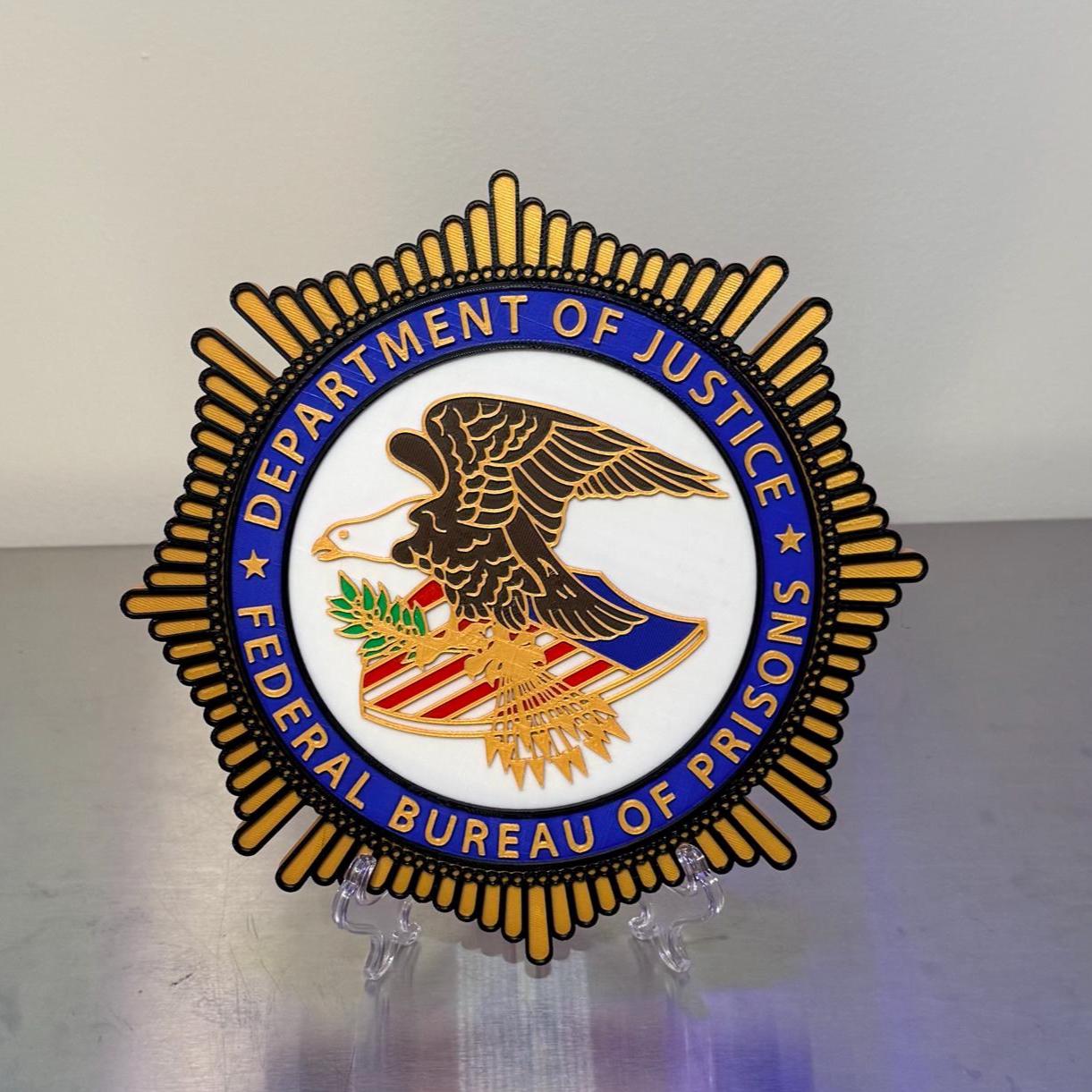 Federal Bureau Of Prisons Badge Plaque - 3D Embossed DOJ Display Government