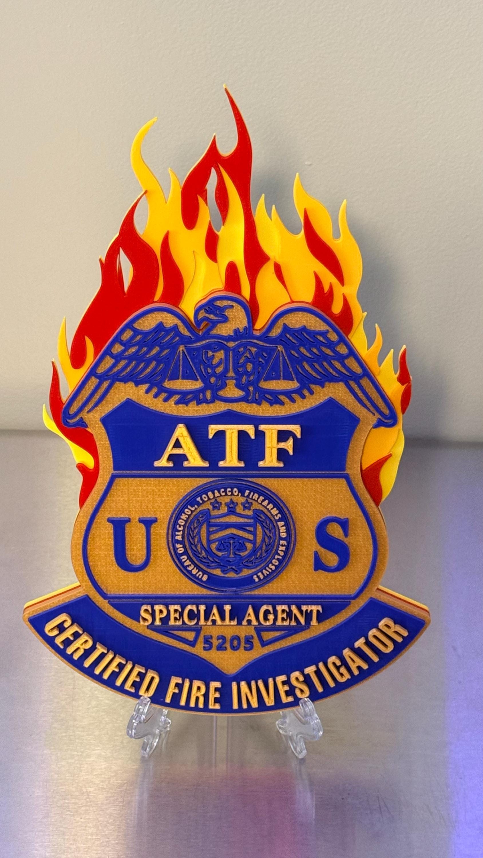 ATF Special Agent Certified Fire Investigator 13" Badge Display: 3D Embossed Police Plaque - Customs Alcohol Tobacco Firearms Government