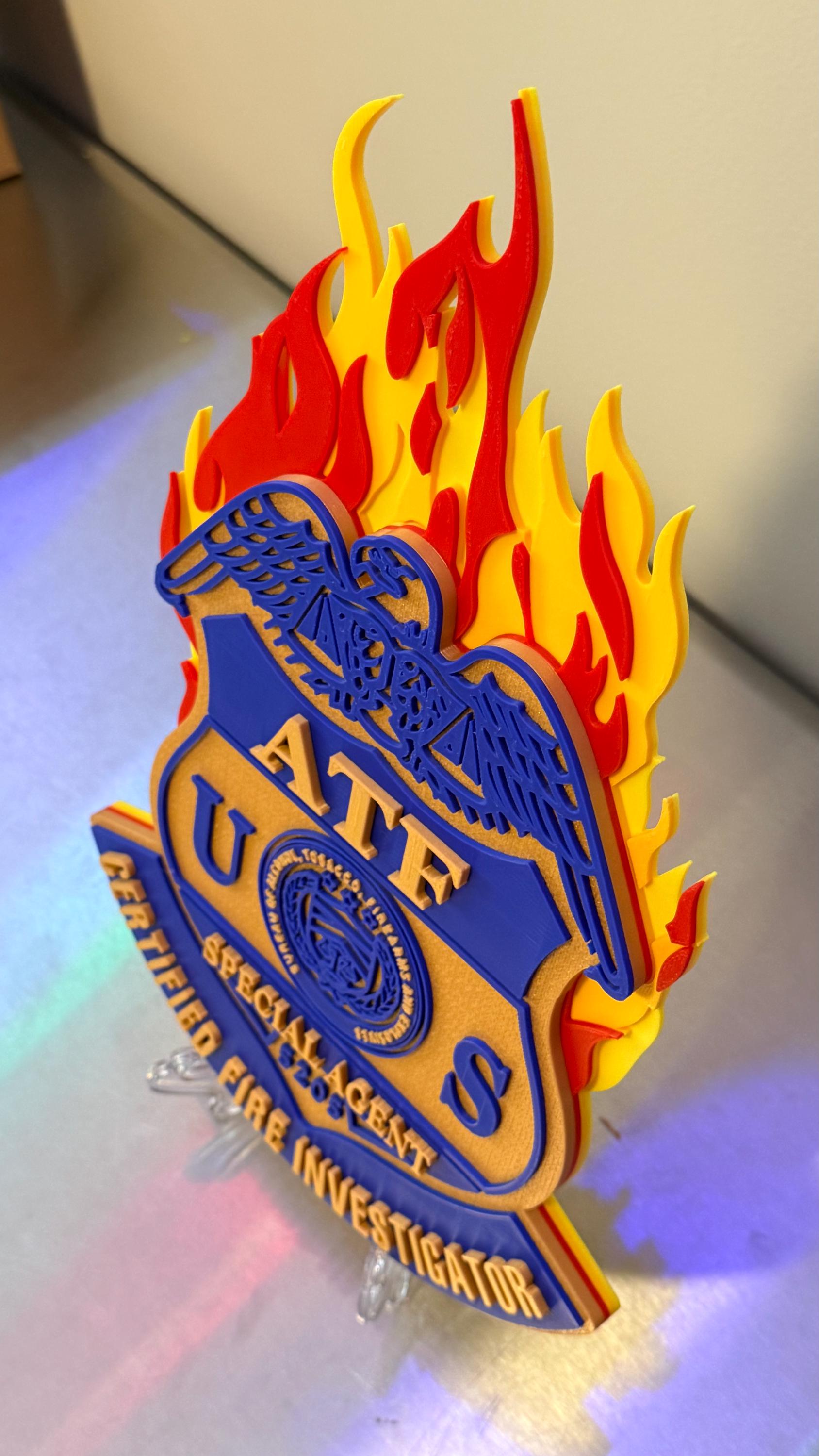 ATF Special Agent Certified Fire Investigator 13" Badge Display: 3D Embossed Police Plaque - Customs Alcohol Tobacco Firearms Government