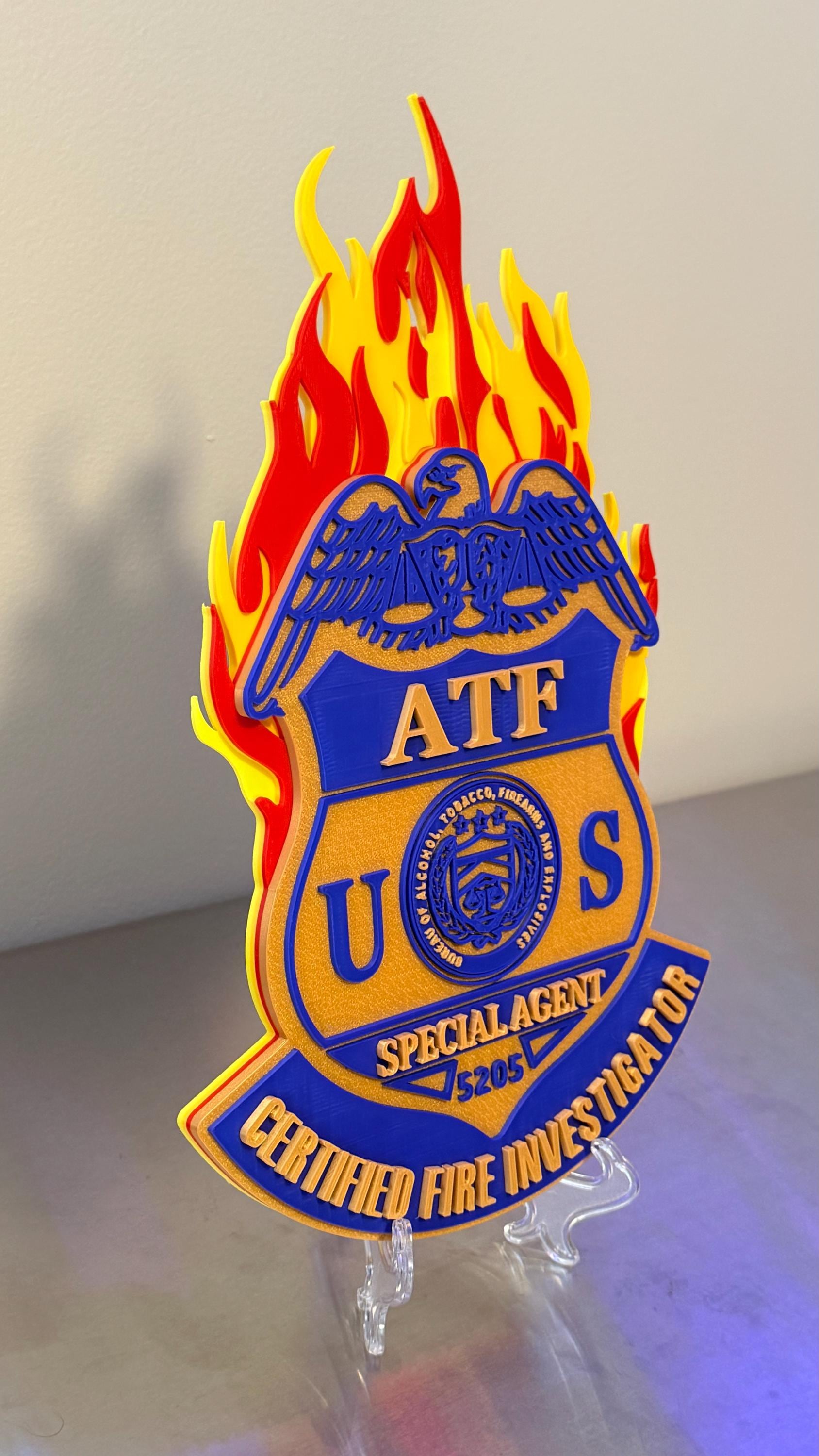 ATF Special Agent Certified Fire Investigator 13" Badge Display: 3D Embossed Police Plaque - Customs Alcohol Tobacco Firearms Government