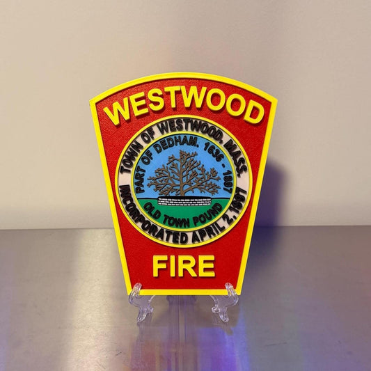 Westwood Fire Department MA 3D Plaque : Wall or Shelf Display Massachusetts