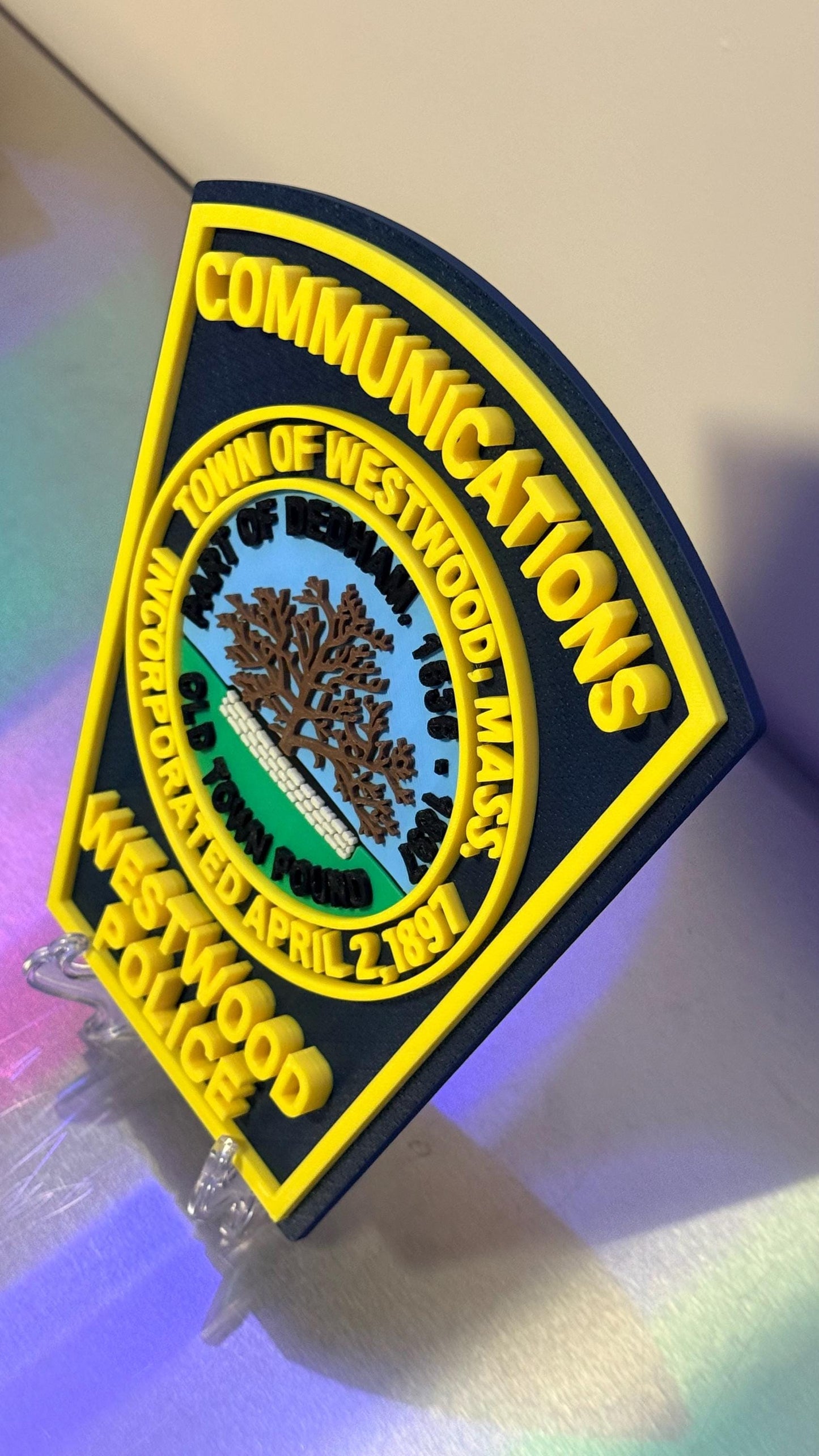 Westwood Police Communications MA 3D Plaque : Wall or Shelf Display Massachusetts
