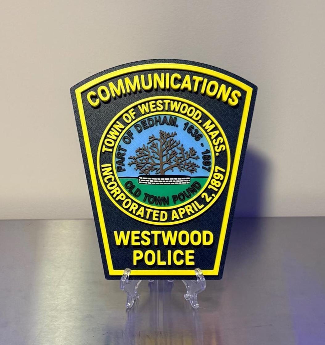 Westwood Police Communications MA 3D Plaque : Wall or Shelf Display Massachusetts