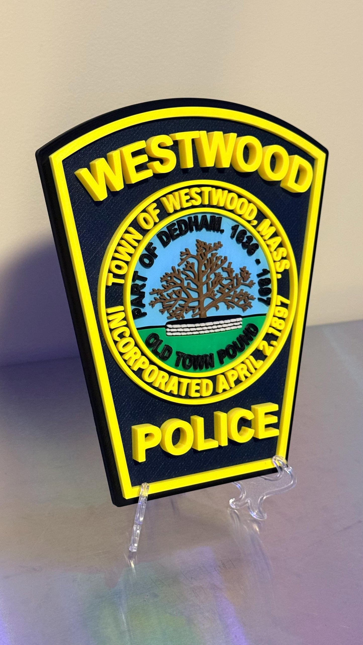Westwood Police Department MA 3D Plaque : Wall or Shelf Display Massachusetts