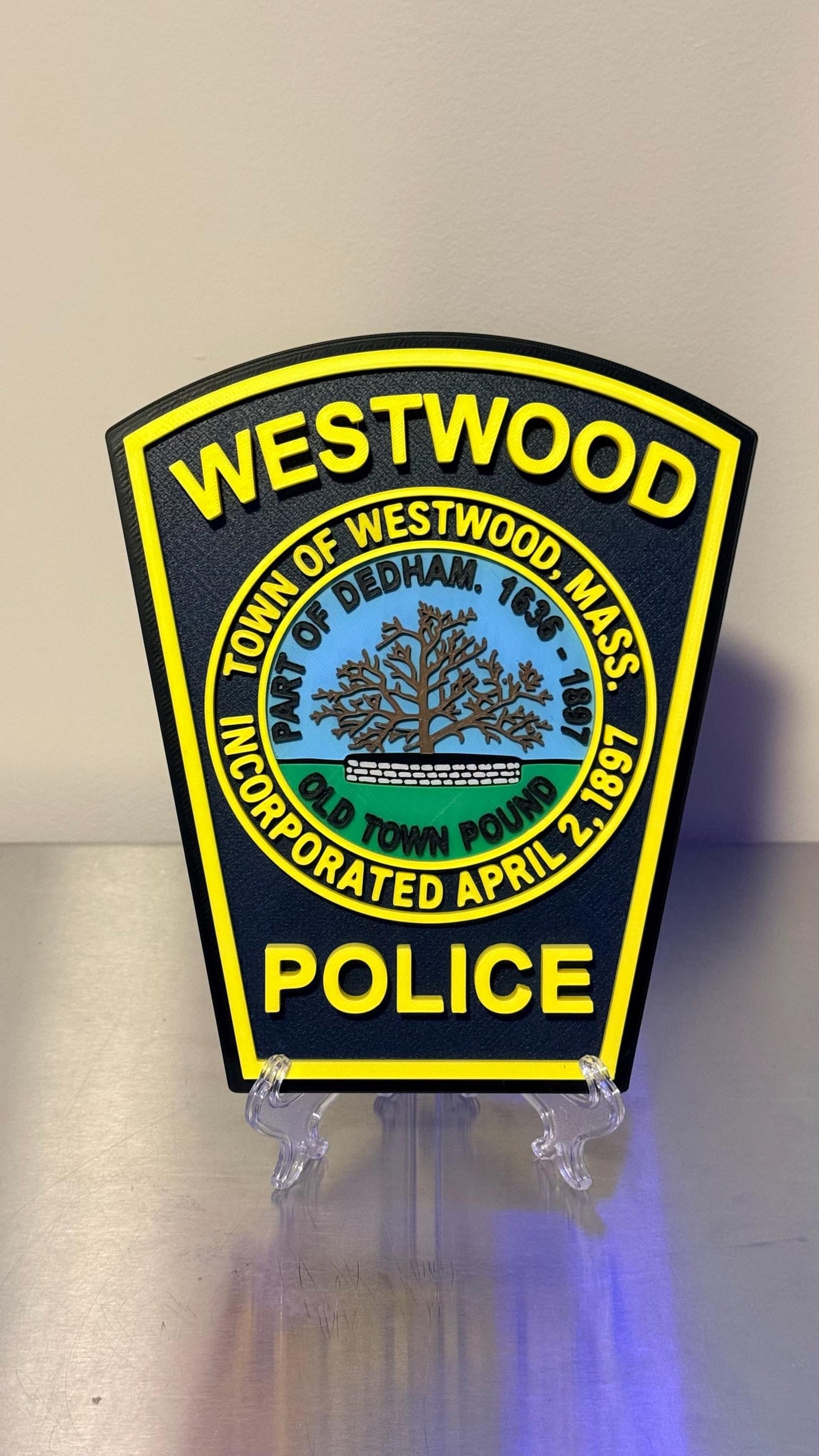 Westwood Police Department MA 3D Plaque : Wall or Shelf Display Massachusetts