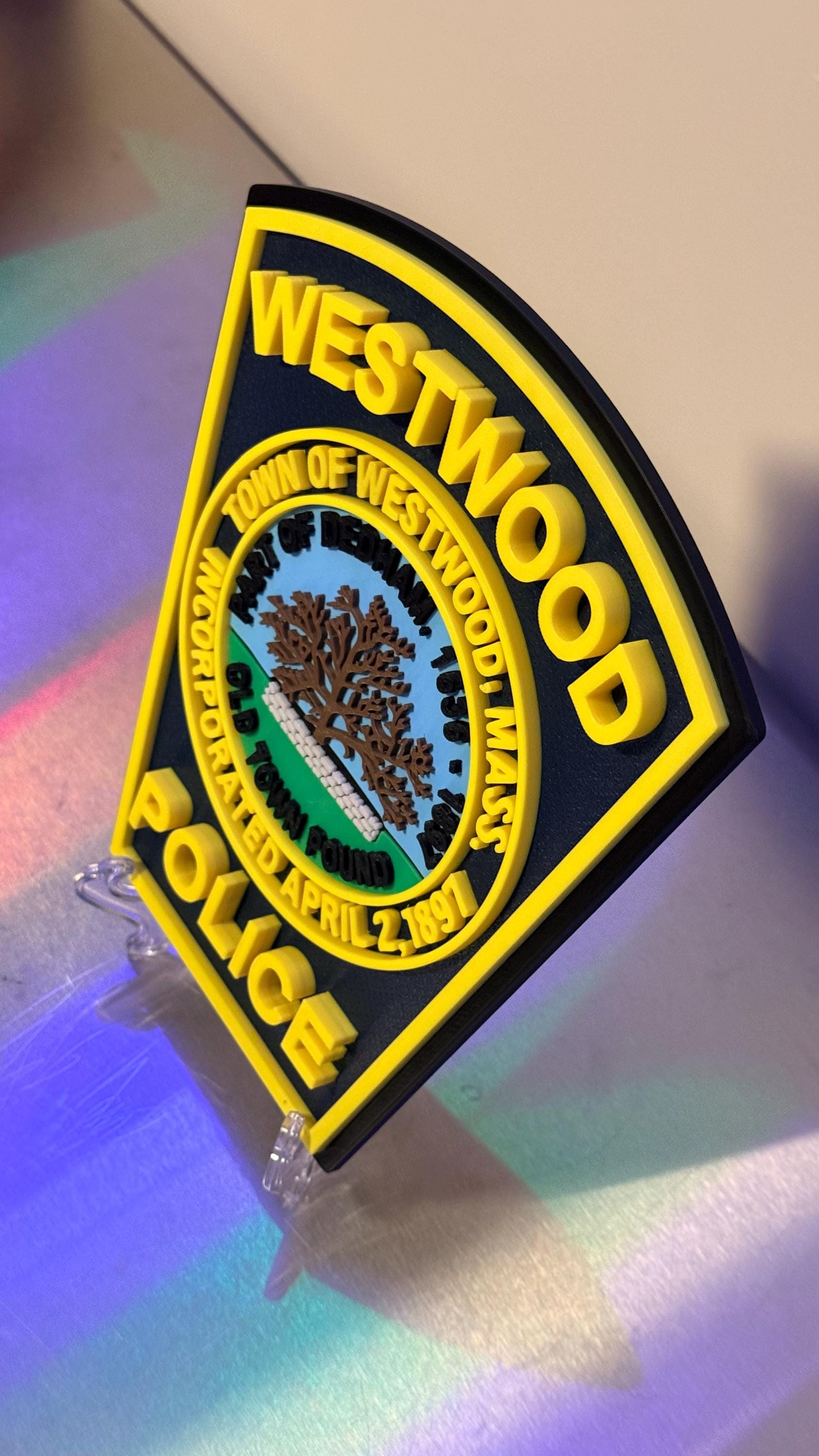 Westwood Police Department MA 3D Plaque : Wall or Shelf Display Massachusetts