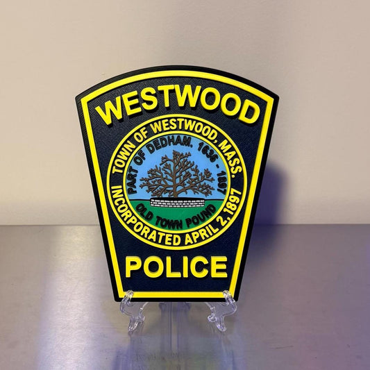 Westwood Police Department MA 3D Plaque : Wall or Shelf Display Massachusetts