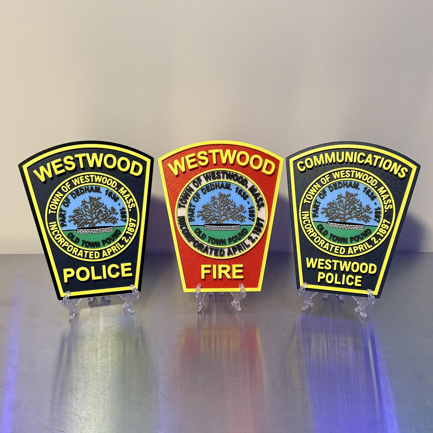 Westwood Police Communications MA 3D Plaque : Wall or Shelf Display Massachusetts