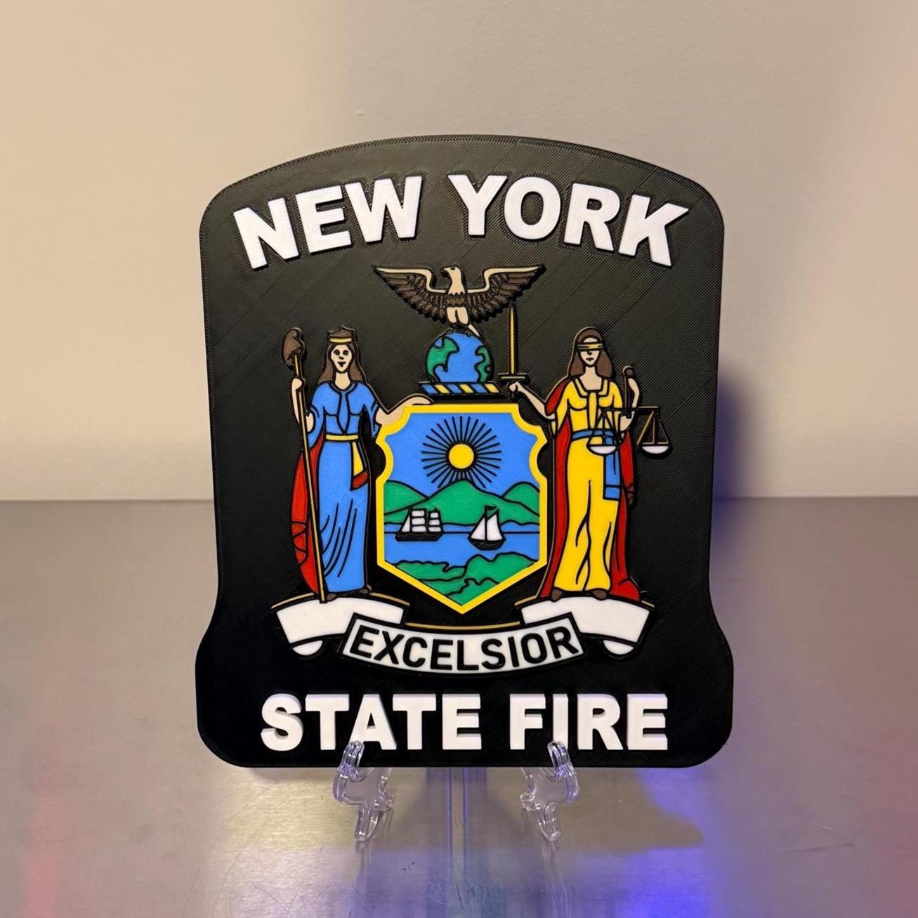 New York State FIRE 3D Plaque Embossed First Responder Wall Art NYS Fire NY