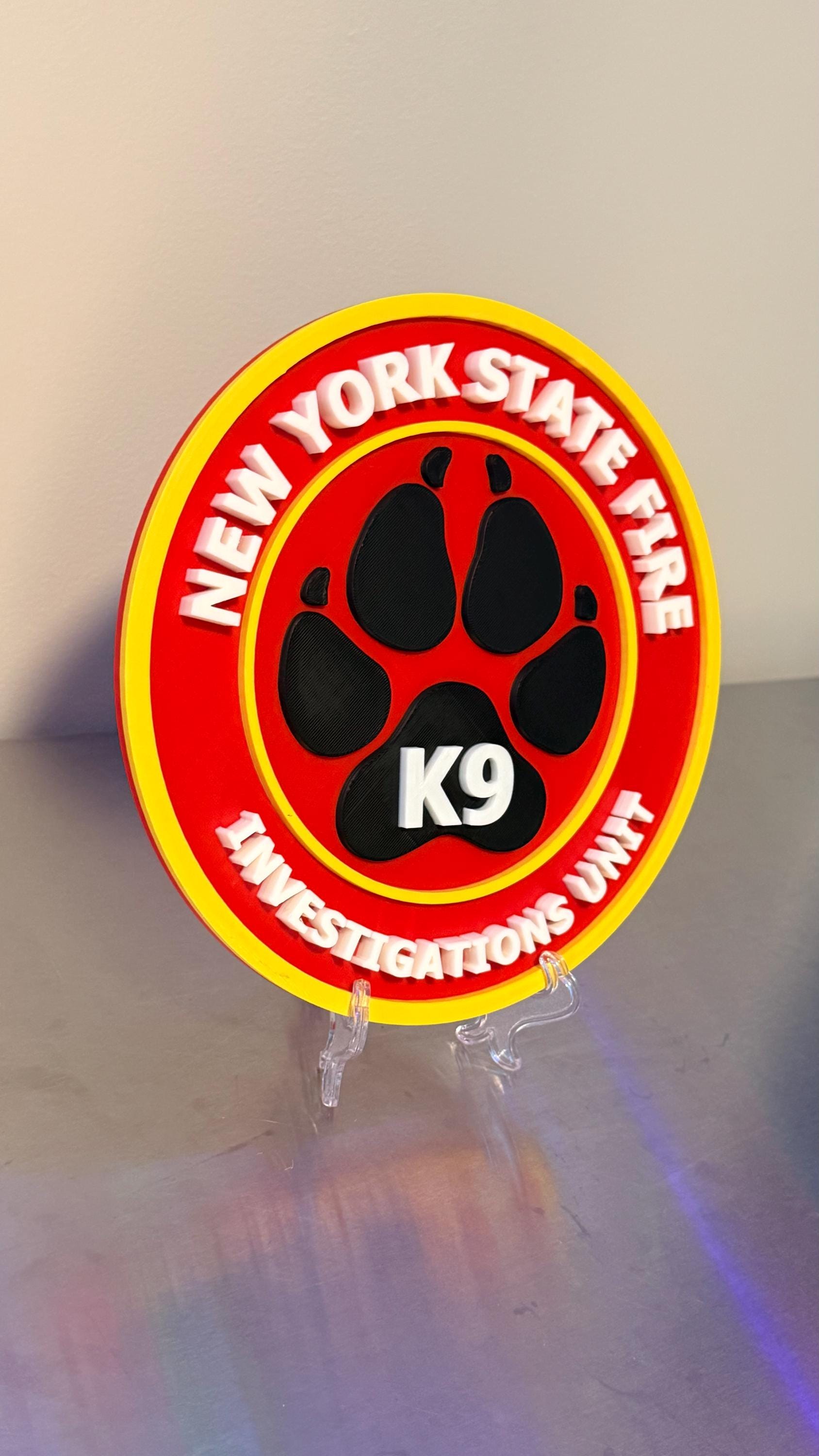 New York State Fire K9 Investigations Unit 3D Plaque Embossed First Responder Wall Art NYS Fire NY