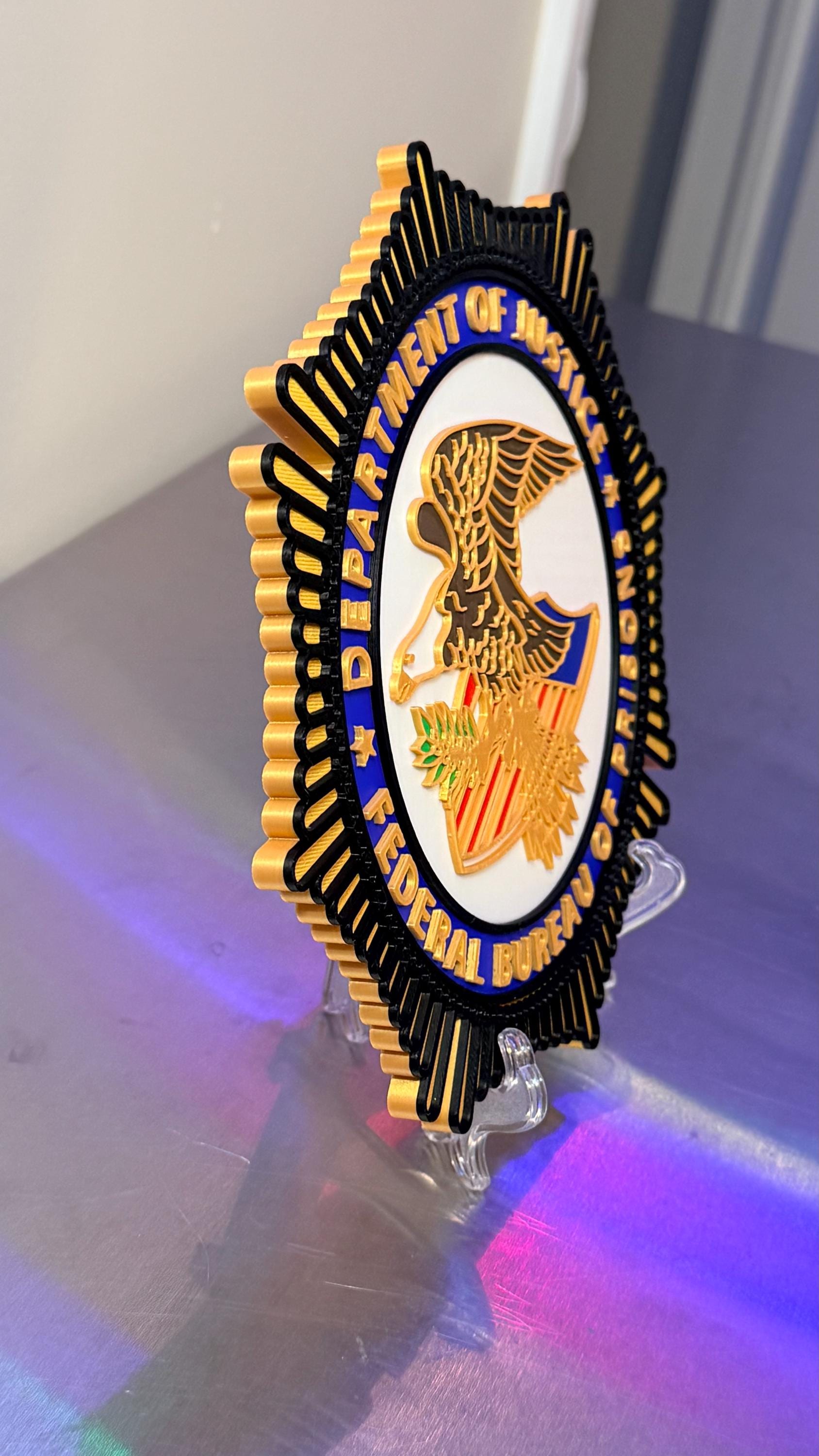 Federal Bureau Of Prisons Badge Plaque - 3D Embossed DOJ Display Government
