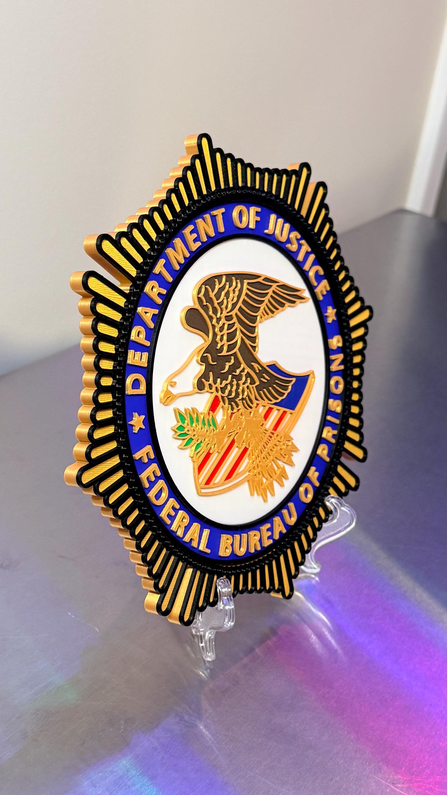 Federal Bureau Of Prisons Badge Plaque - 3D Embossed DOJ Display Government