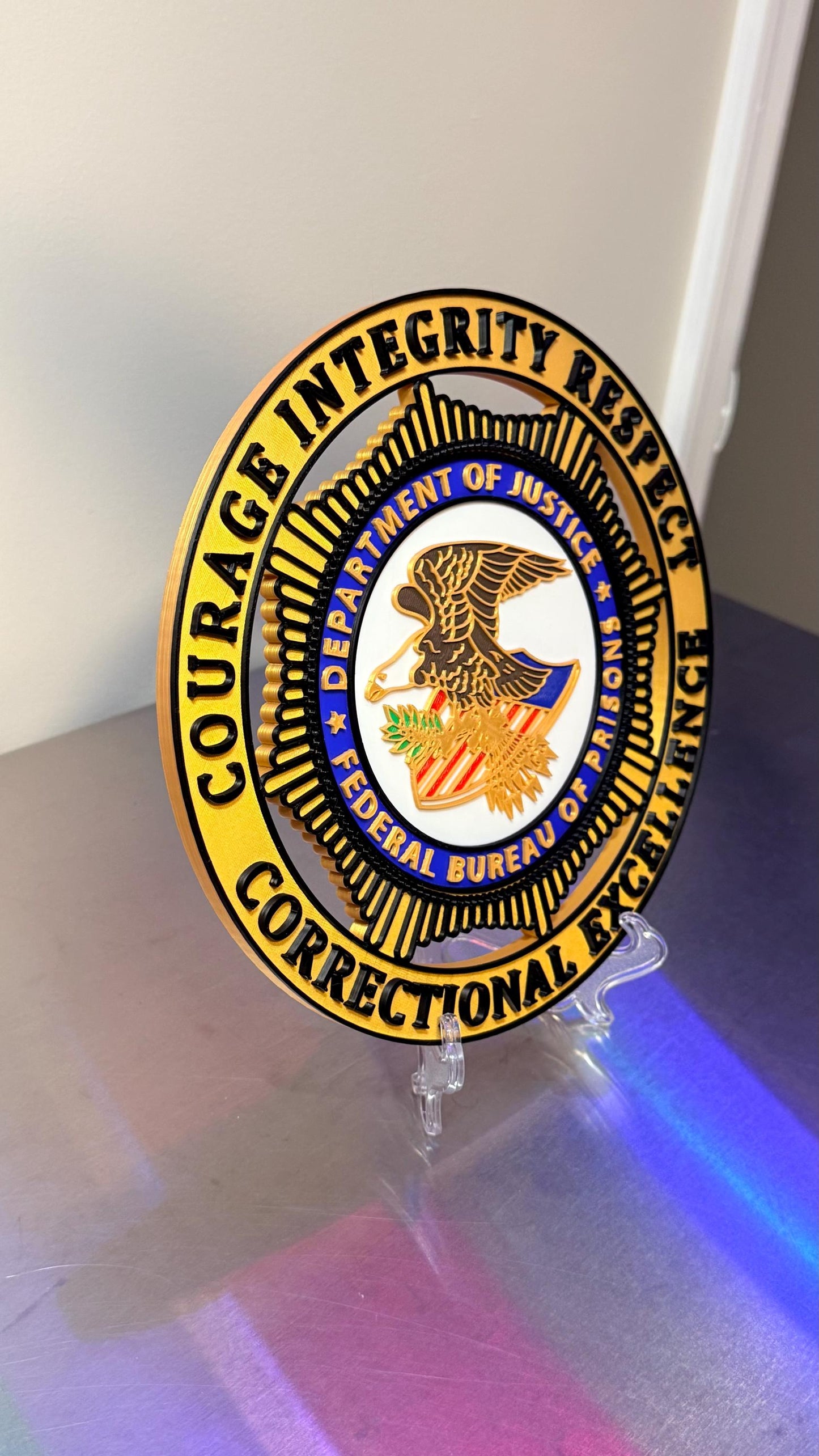 Federal Bureau Of Prisons Badge Plaque - 3D Embossed DOJ Display Government