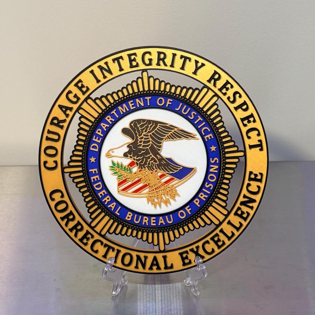 Federal Bureau Of Prisons Badge Plaque - 3D Embossed DOJ Display Government