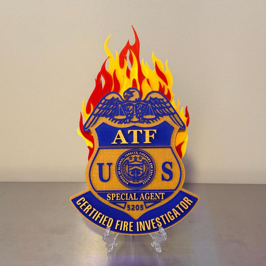 ATF Special Agent Certified Fire Investigator 13" Badge Display: 3D Embossed Police Plaque - Customs Alcohol Tobacco Firearms Government