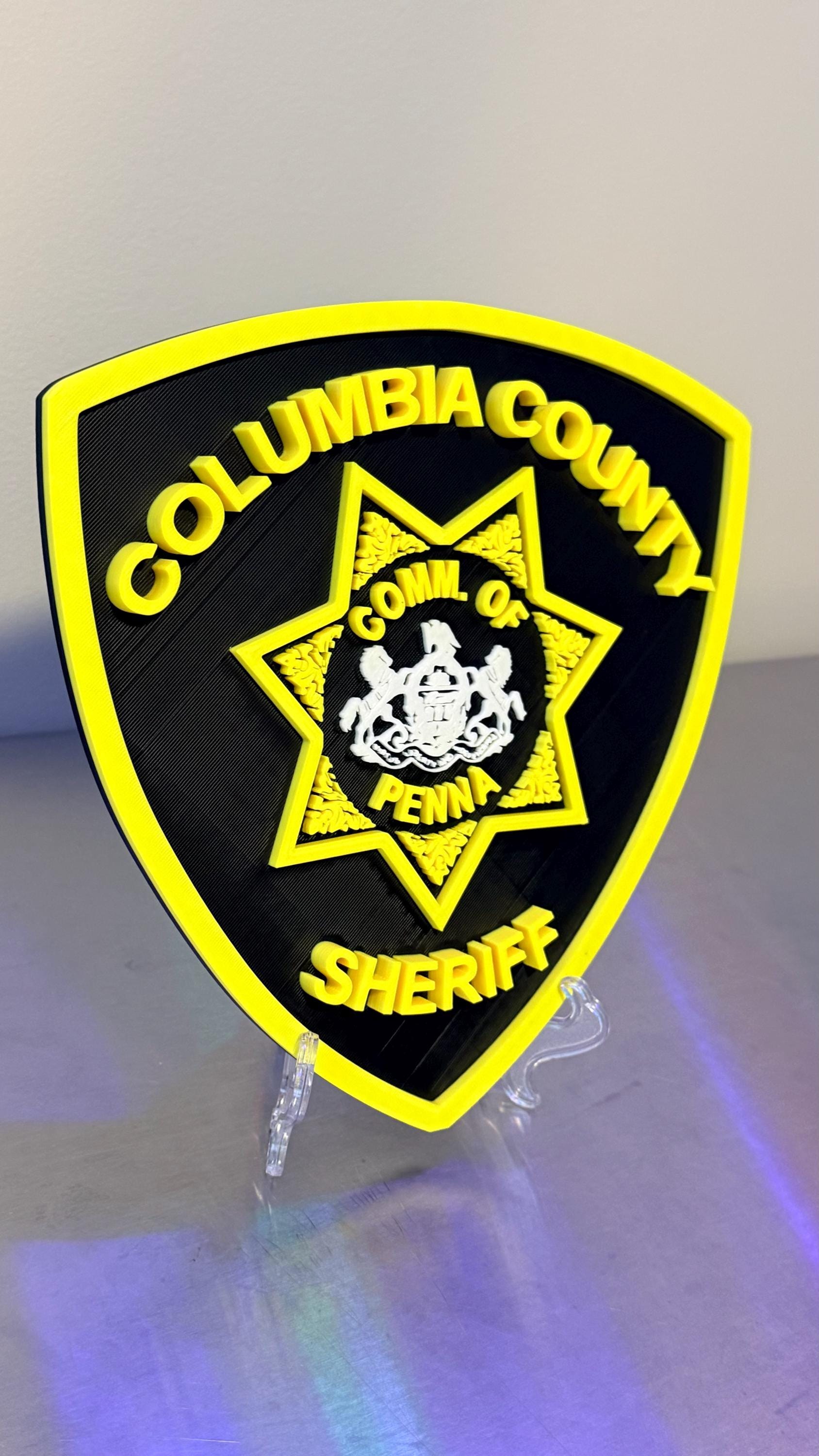 Columbia County Sheriff 3D Display Plaque - First Responder Wall Art PA Pennsylvania