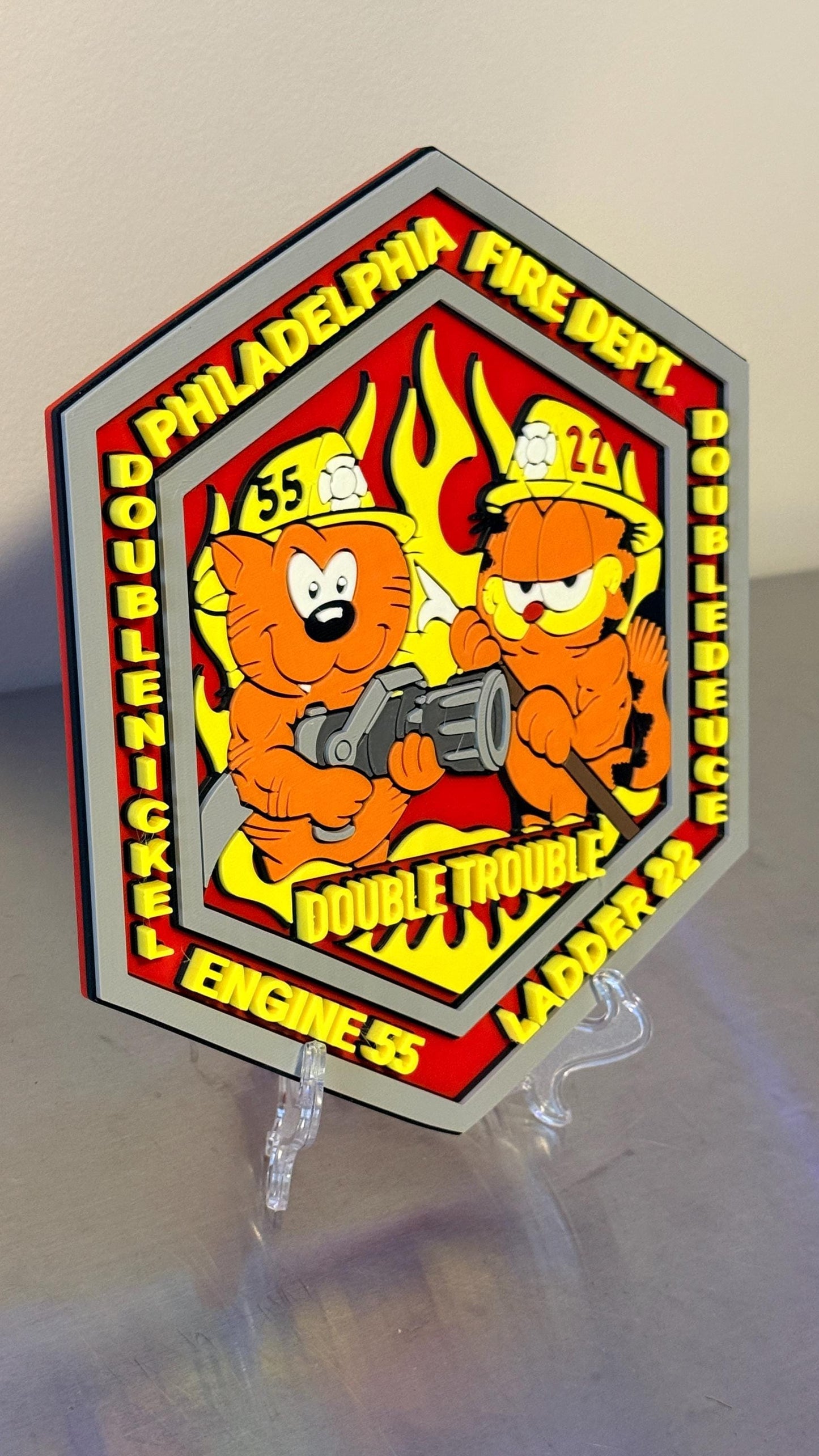 Double Trouble Philadelphia Fire Department Engine 55 Ladder 22 Display Plaque Pennsylvania