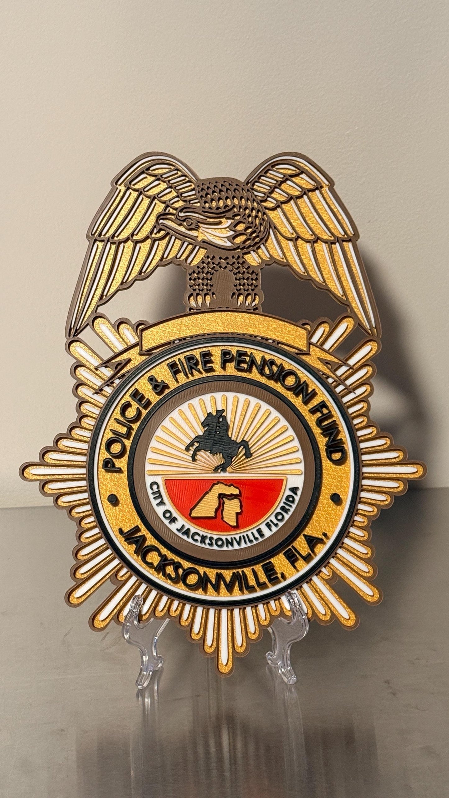 Jacksonville Police & Fire Pension Fund 3D Embosed Plaque First Responder Wall Art Florida