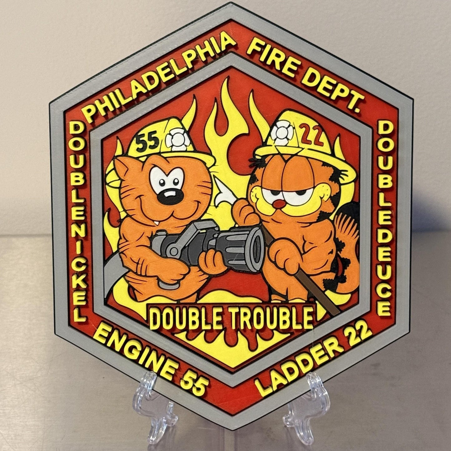 Double Trouble Philadelphia Fire Department Engine 55 Ladder 22 Display Plaque Pennsylvania