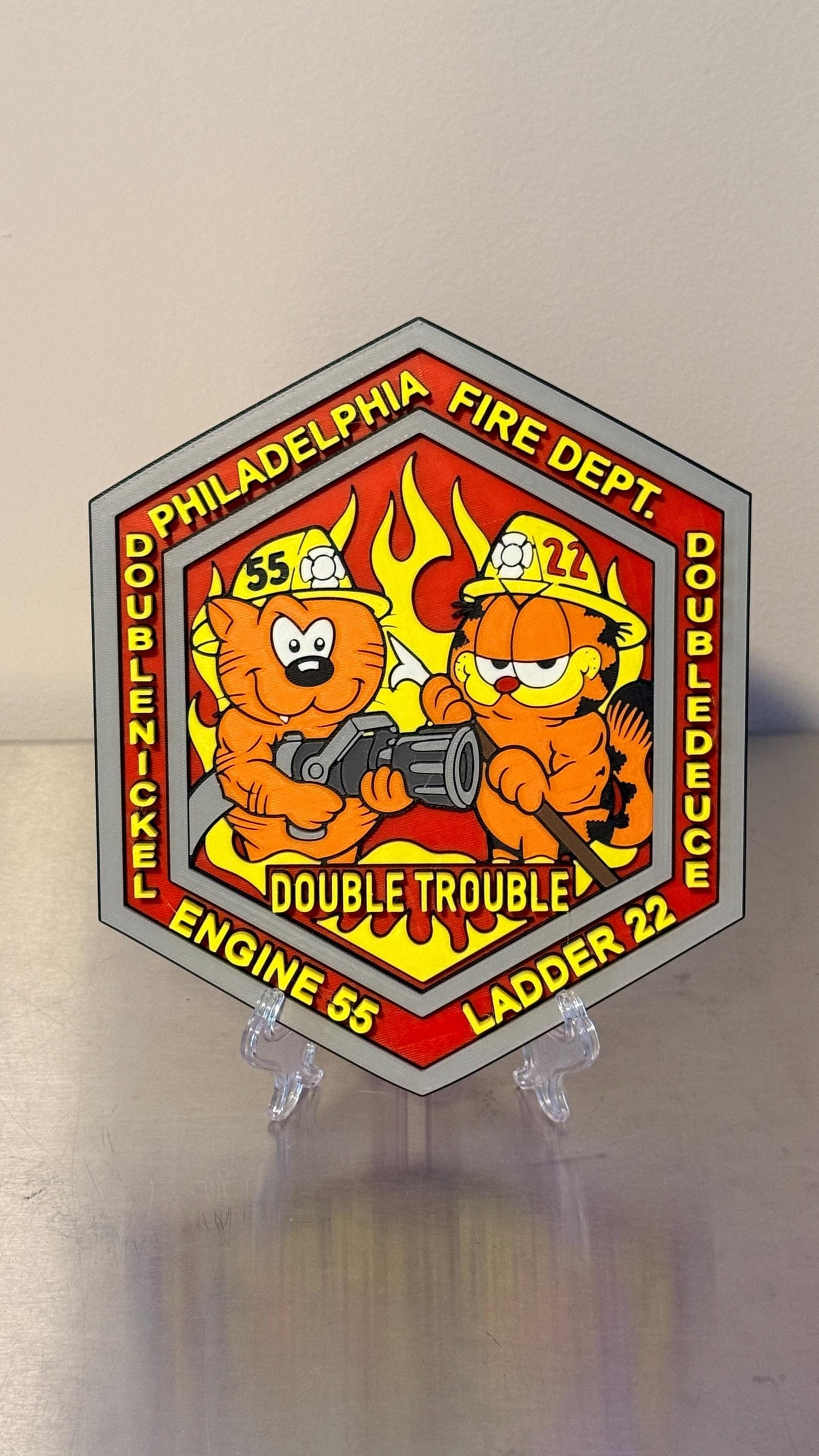 Double Trouble Philadelphia Fire Department Engine 55 Ladder 22 Display Plaque Pennsylvania