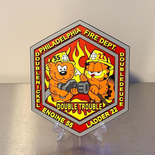 Double Trouble Philadelphia Fire Department Engine 55 Ladder 22 Display Plaque Pennsylvania