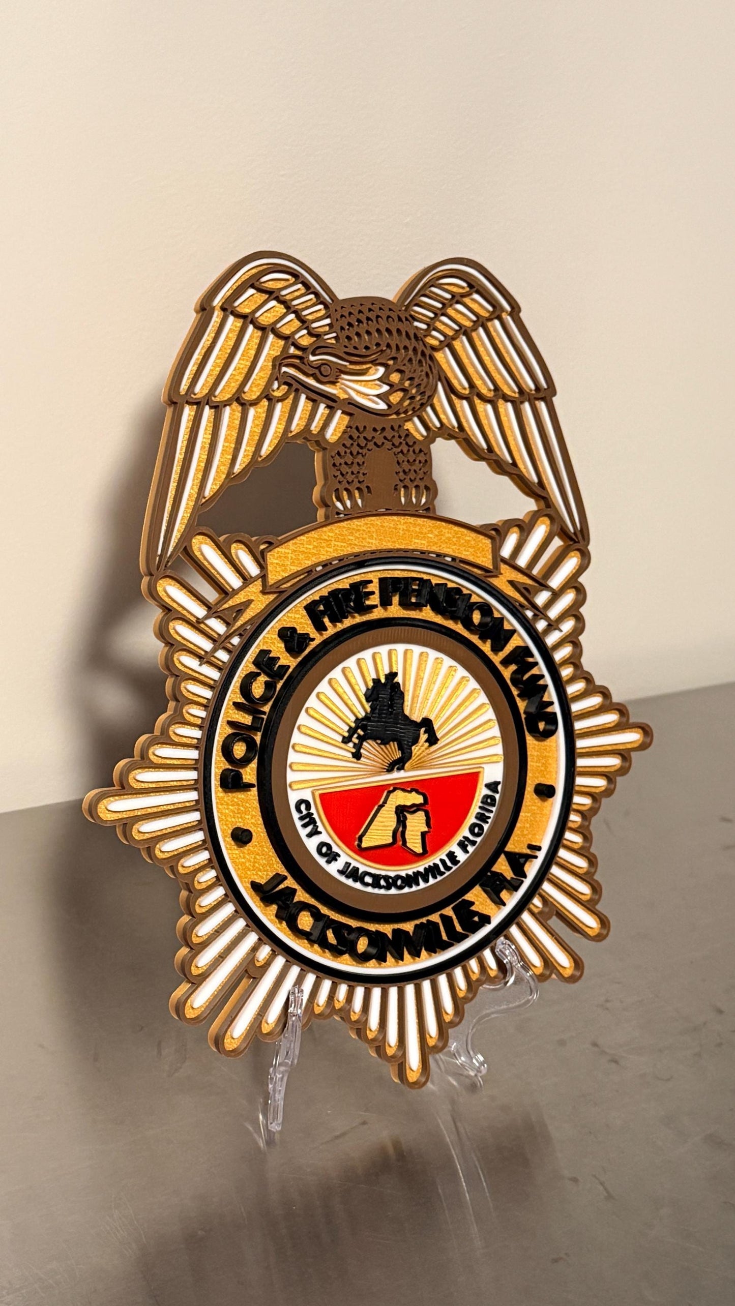 Jacksonville Police & Fire Pension Fund 3D Embosed Plaque First Responder Wall Art Florida