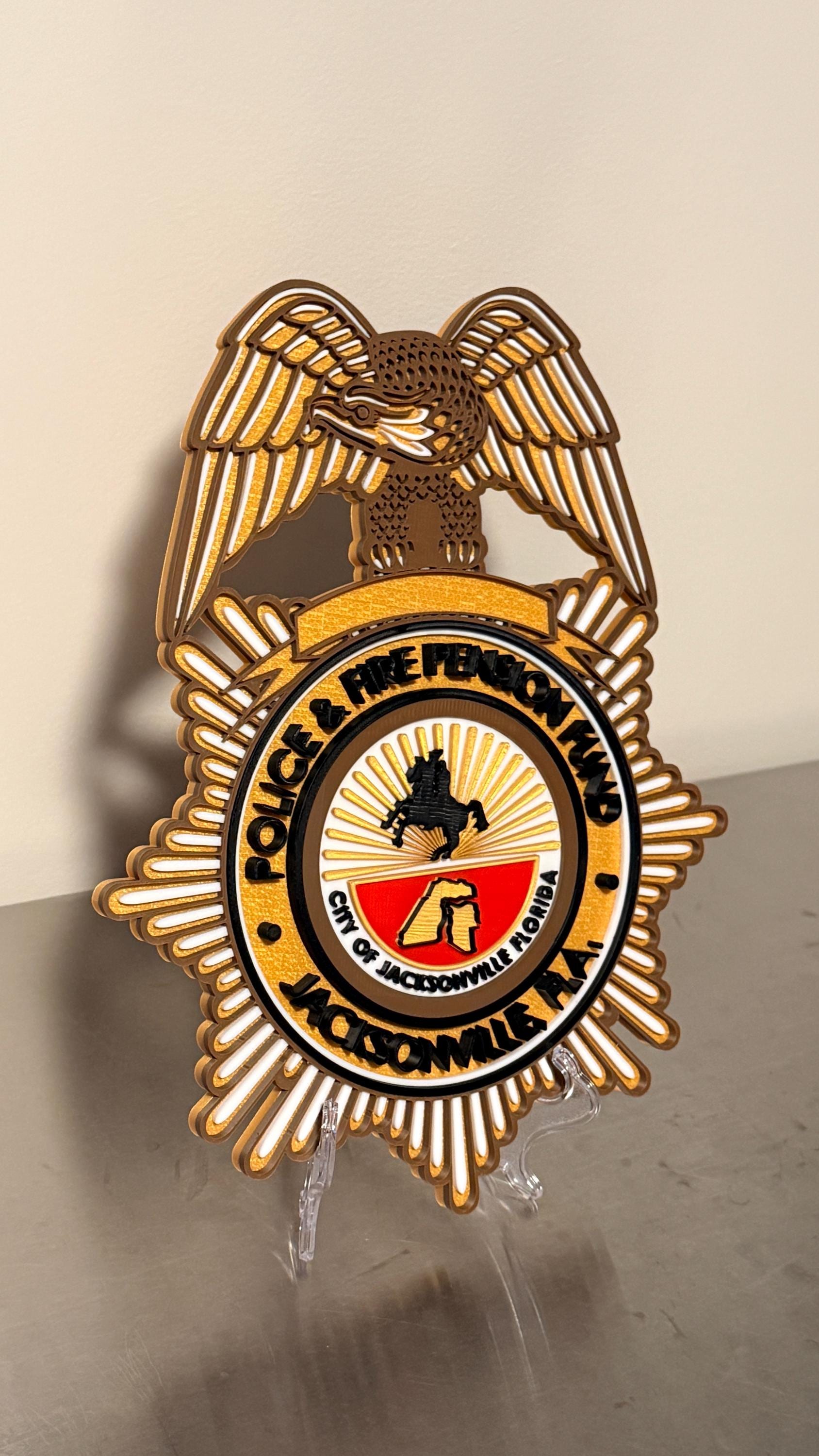 Jacksonville Police & Fire Pension Fund 3D Embosed Plaque First Responder Wall Art Florida